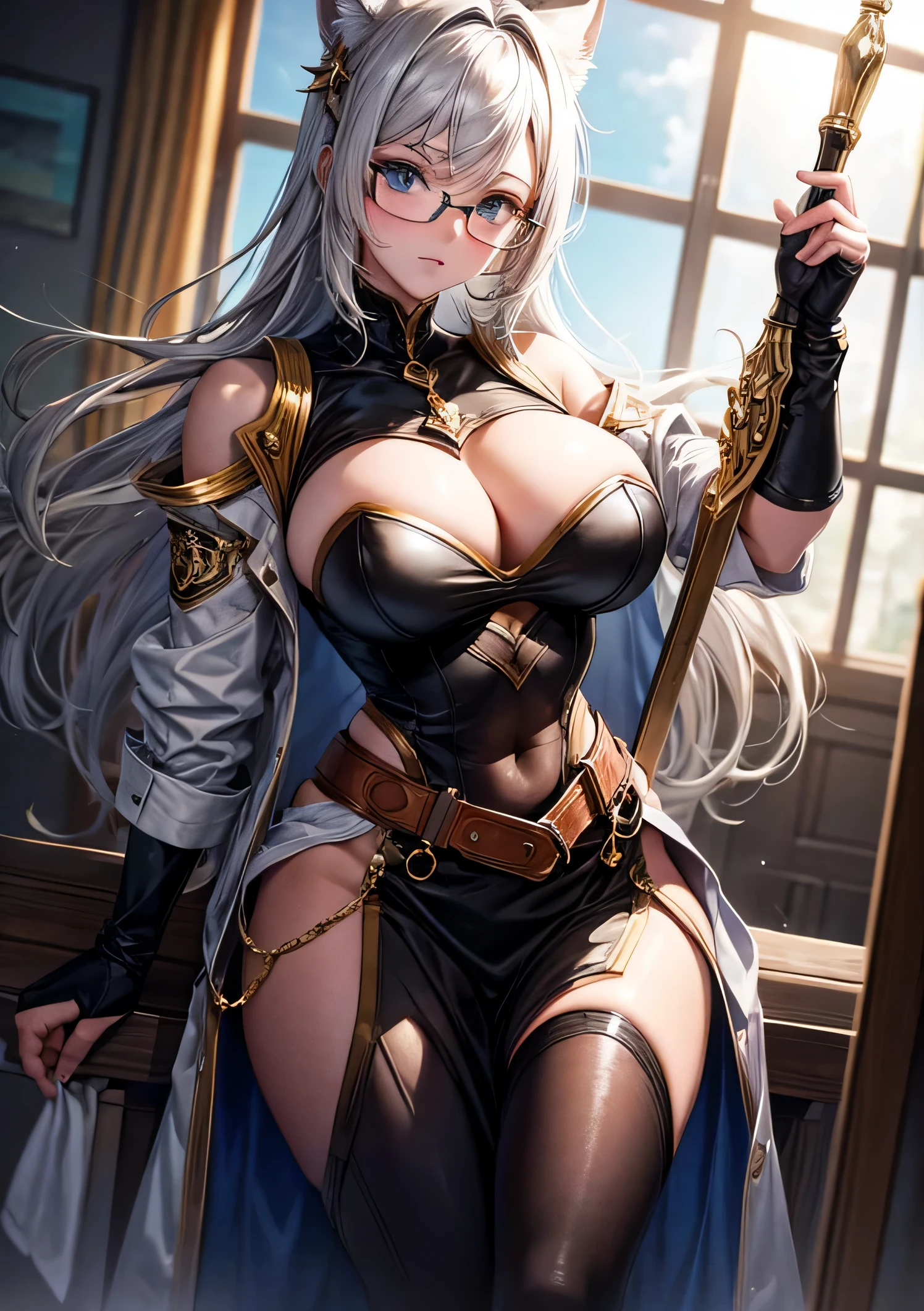 (8k,Photoreal,RAW photo,highest quality,NSFW;1.4) (1 woman around 20 years old) I don't have anything in my hand1.5,,super beautiful,muscular and muscular female body (black short bob) I can see your pants,Mansuji,sitting in a chair,Low - Angle,expression of contempt1.4,elite women charm beautiful expression Silver glasses white blouse and brown skirt 1.3 Wearing a brown jacket 超A high resolution surreal real looking skin advanced details A room in the company