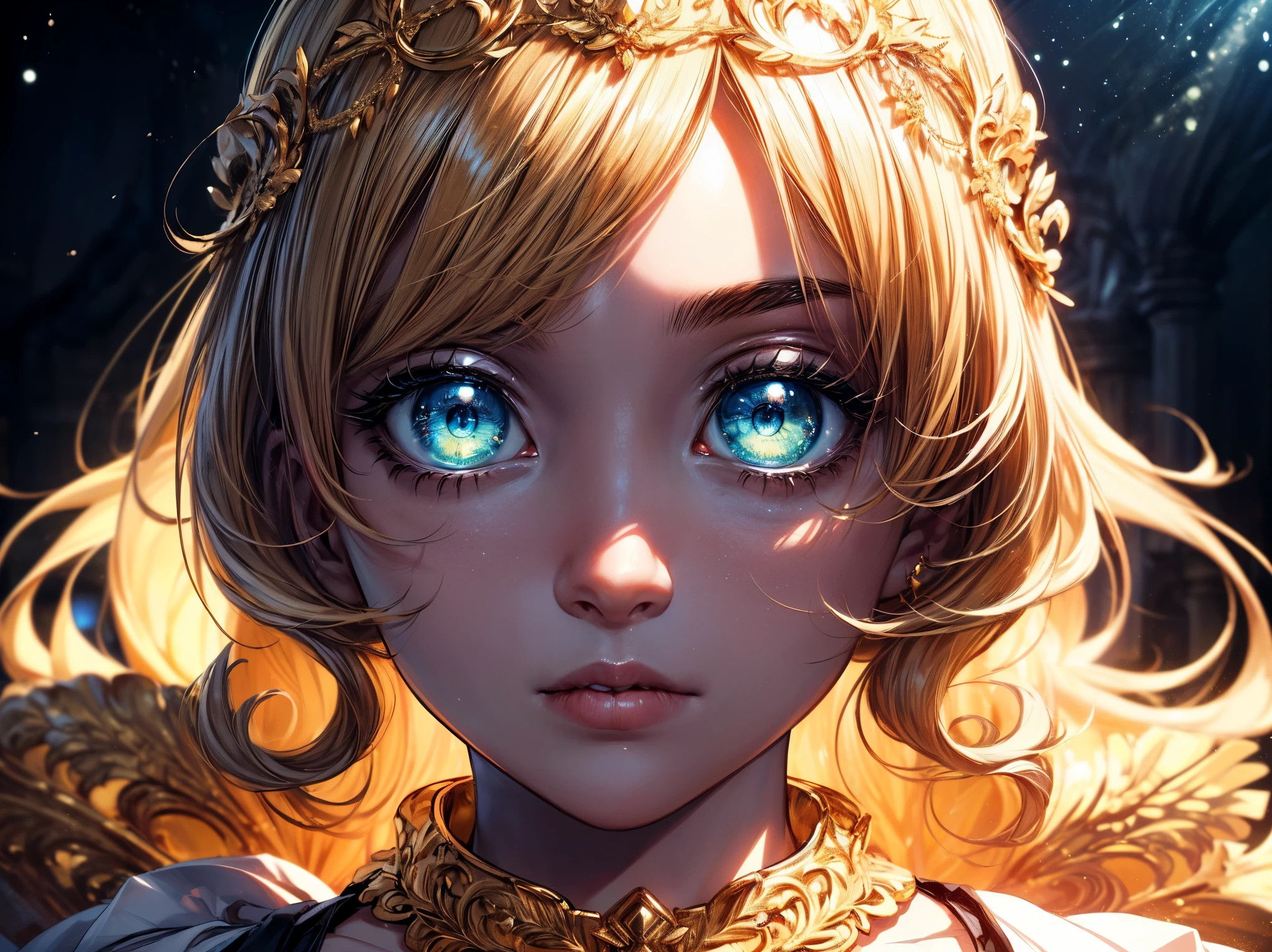 (Masterpiece:1.3),(Best quality:1.3),(High quality:1.3),(8K),(large-scale masterpiece Digital art),(Detailed manga illustrations),(Intricate details:1.3),(Ultra-detailed:1.3),(illustration:1.3),(Sharp focus:1.3),(Natural lighting:1.05),(Vivid colors:1.8),(Face lighting:1.1),(Well-lit face:1),(Perfect face:2),(Beautiful face:2),(Sultry eyes:1.4),(Beautiful eyes:2),Extremely detailed CG,detailed anime art,((perfect)) anatomy, Perfect hands,Extremely detailed face,Extremely detailed eyes,Extremely detailed body,extremely detailed finger,Dynamic hair,well edited photography,(((beautiful image))), a master piece of storytelling, An image of the inside of a golden luxury palace with white marble and golden furnishings, (a boy:1.2) wearing formal wear and delicate tiara, necklace, boy, shota, full set of accessories,crystal material,ribbons, filigree,Rococo style clothing,cute anime boy in beautiful clothes,(flowing skirt: 1.5),(clothing in (blue) and white),Off-the-shoulder top,extra long hair,Off-the-shoulder white top,Round young face,necklace,Big clear eyes,Long eyelashes,Slim waist,Lightweight Makeup,Neat teeth, A slight smile,((at dark night:1.5)),starry sky, galaxy,aurora,castle,palace,marble,moonlight illuminating the castle,(Extremely detailed background:1.5),(Full body:1.7),model shoot style,extremely tense and dramatic pictures,the colorful lighting, dazzle,interior lighting,((Cinematic light)), (ray-traced reflection, Glow),Volumetric light,atmospheric lighting,(Natural lighting:1.3),model shoot style,diagonal composition,