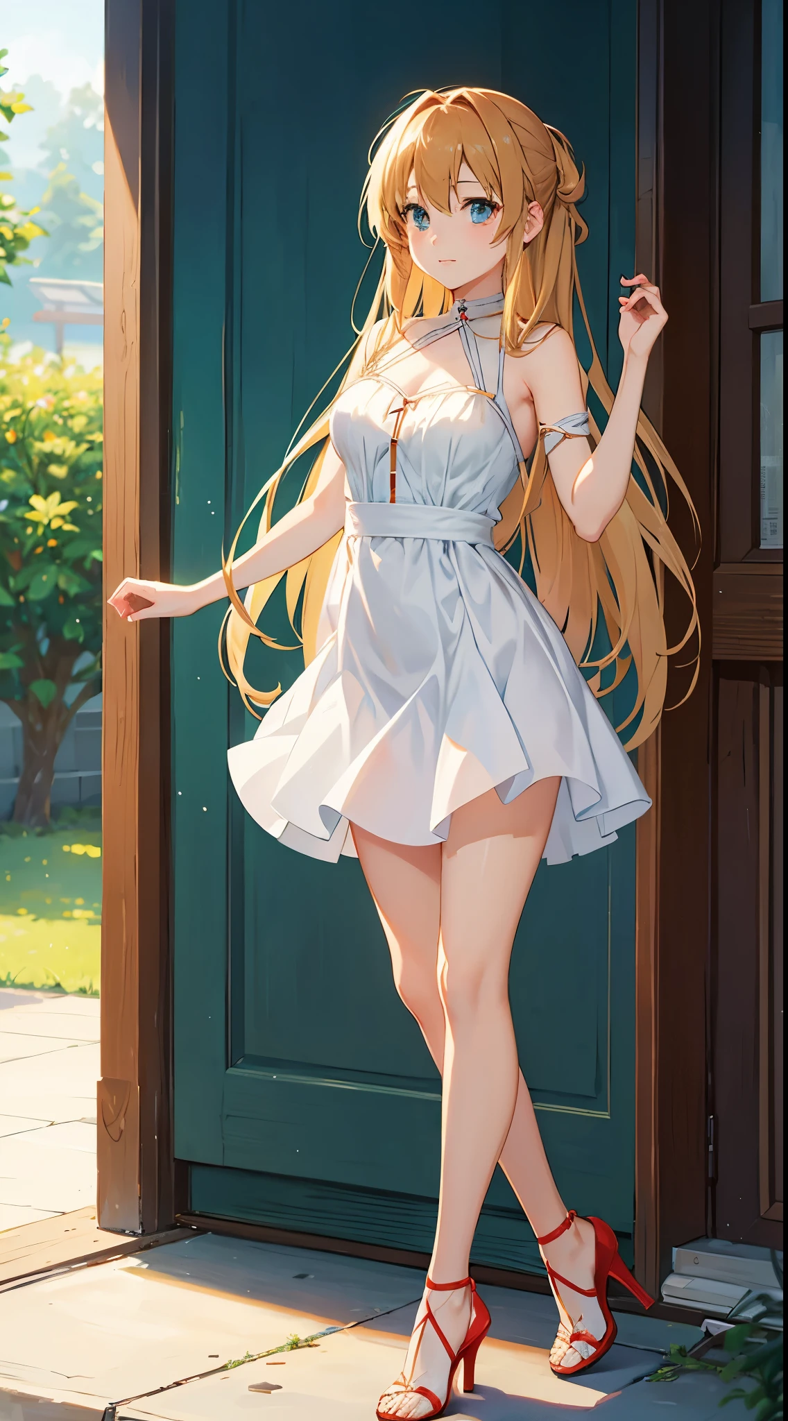 Asuna from Sword Art Online wearing a summer dress and high heels