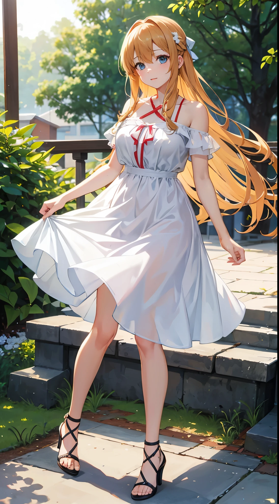 Asuna from Sword Art Online wearing a summer dress and high heels