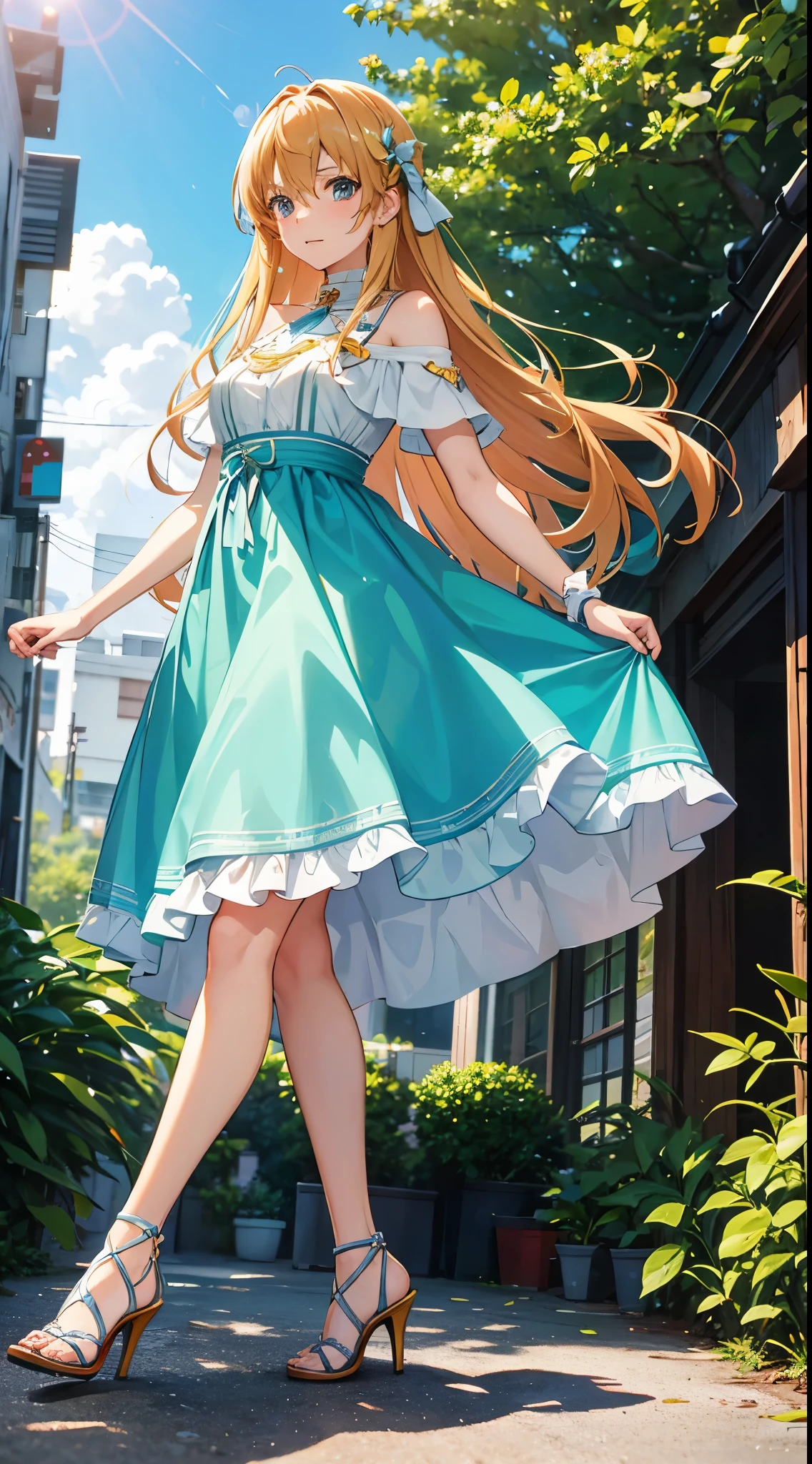 Asuna from Sword Art Online wearing a summer dress and high heels