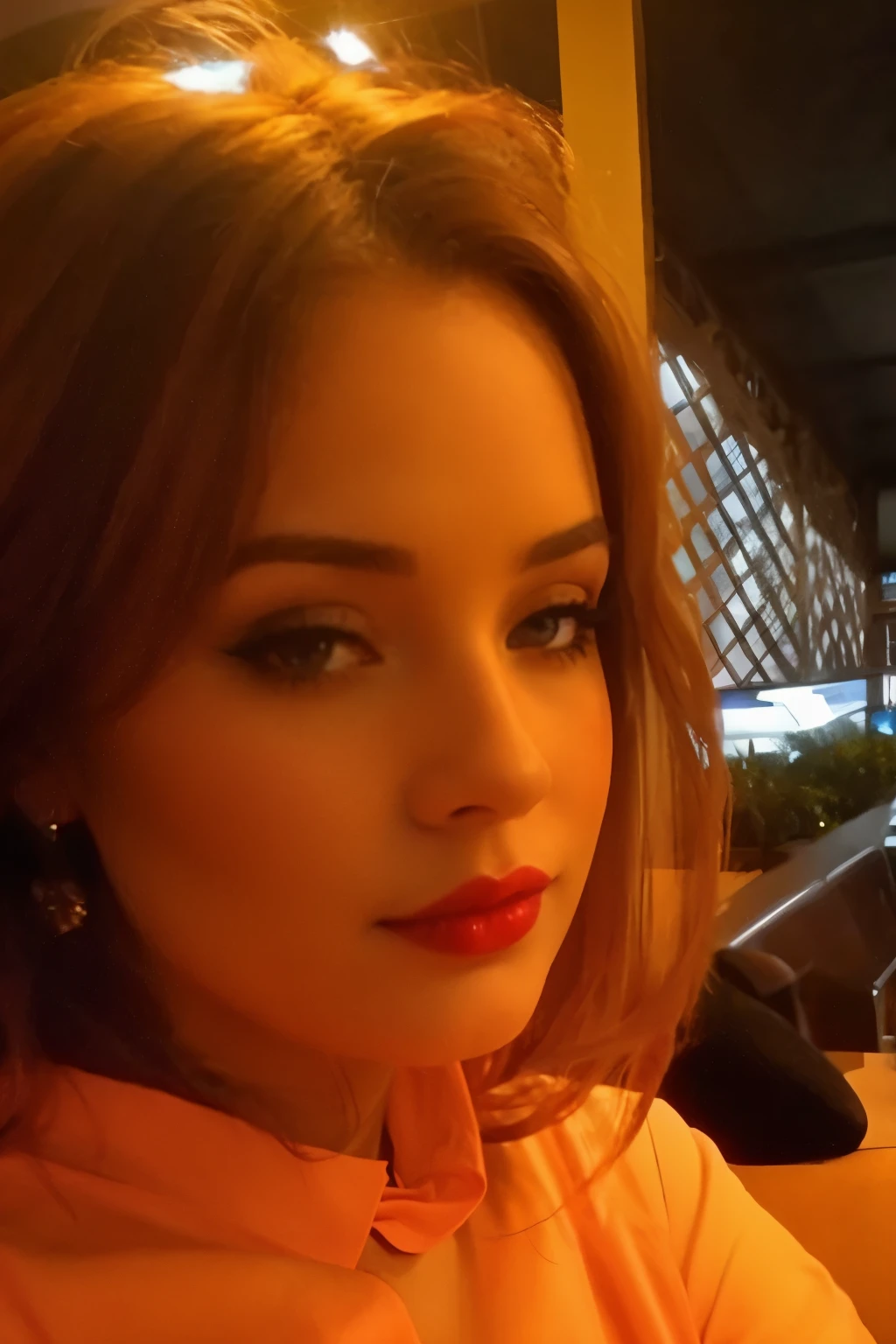 arafed girl with red lipstick and a pink shirt looking at her cell phone, thick red lips, red lips, looking to the side off camera, sexy red lips, sultry expression, small and thick red lips, luscious red lips, big red lips, ๐ ๐ ๐ ๐, wide golden eyes and red lips, looking seductive, both have red lips