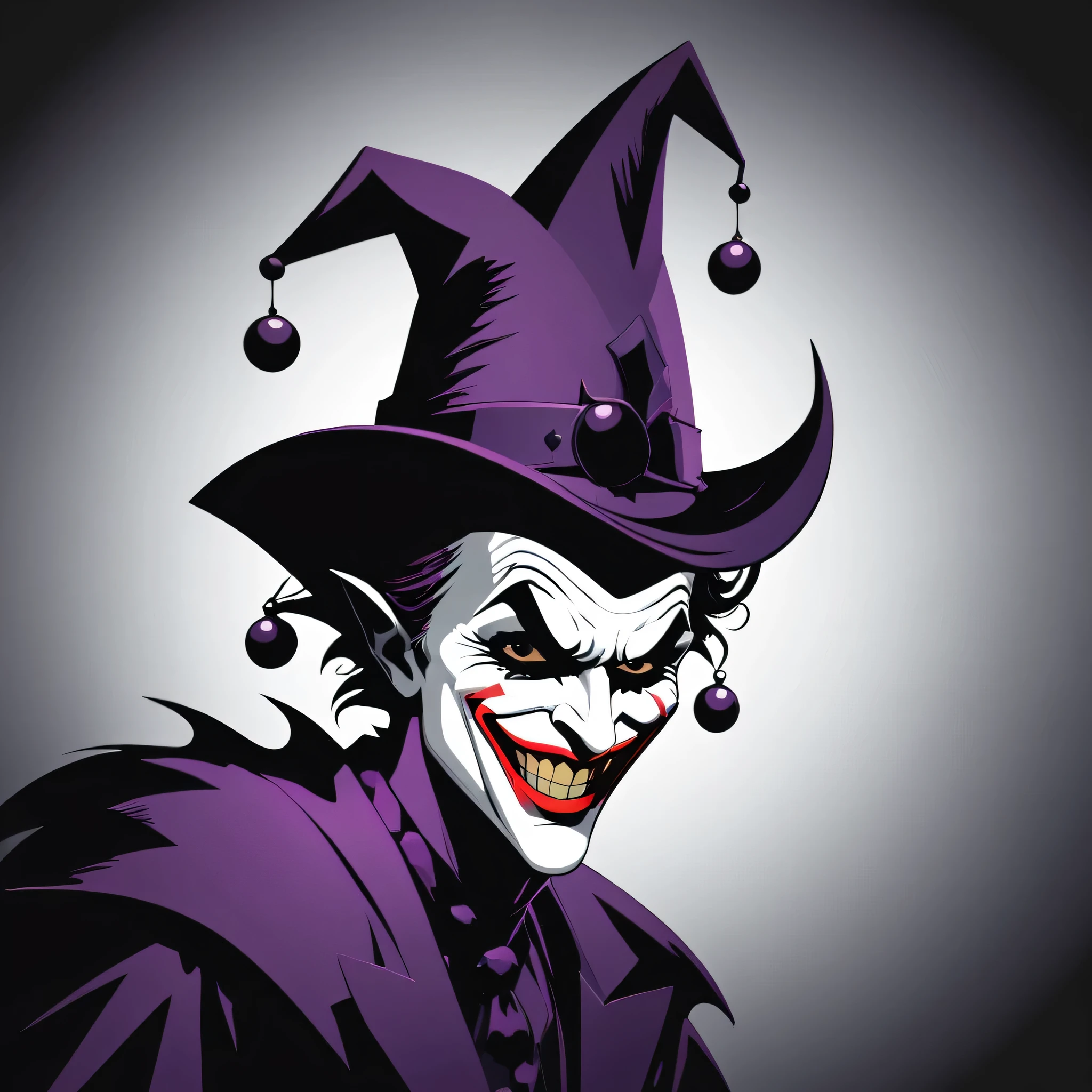 Joker angry jester in cap black silhouette vector image, minimum color,