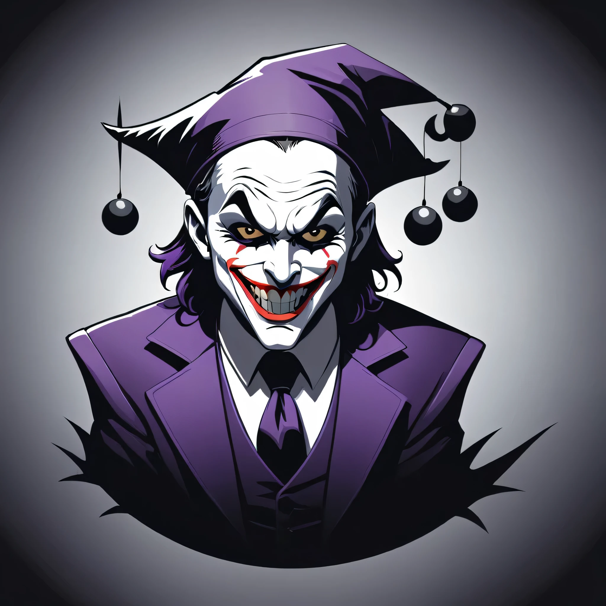 Joker angry jester in cap black silhouette vector image, minimum color,