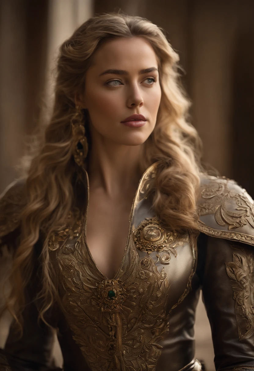 Amber Heard con cabello rubio, ondulado. (8K, Mejor calidad:1.2), (Obra maestra:1.37), (Foto, Fotorealista:1.37), (ultra high resolution), halF body, pose para caminar, shot From Front, camara lenta, Female paladin wearing the Full body, (armadura plateada clara:1.2),(armadura profusamente decorada), (incredibly detailed, bloom:1.5), (of the highest quality, Alessandro Casagrande, Greg Rutkowski, sally mann, arte conceptual, 4k), (analogous thing:1.2), (high Afiladoness), (alumnos detallados:1.1), detailed Face and eyes, Obra maestra, Mejor calidad, (highly detailed Foto:1.1), (Cabello largo y rubio, cola de caballo,ecstatic:1.1), Afilado, (perFect body:1.1), realista, sombra real, 3D, (Fondo del templo:1.2), arms crossed over the chest 
Fotographed by Canan EOS R6, 135mm, 1/1250, F/2.8, ISO 400