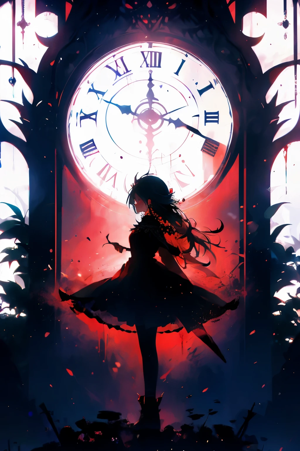 (The whole body is a shadow),(black skin)1girl,screaming expression,long hairstyles,red eyes,gothic lolita,wild hair,darkness falls,revenge,hell,hatred,((tears of blood:1.2)),Dark world,despair