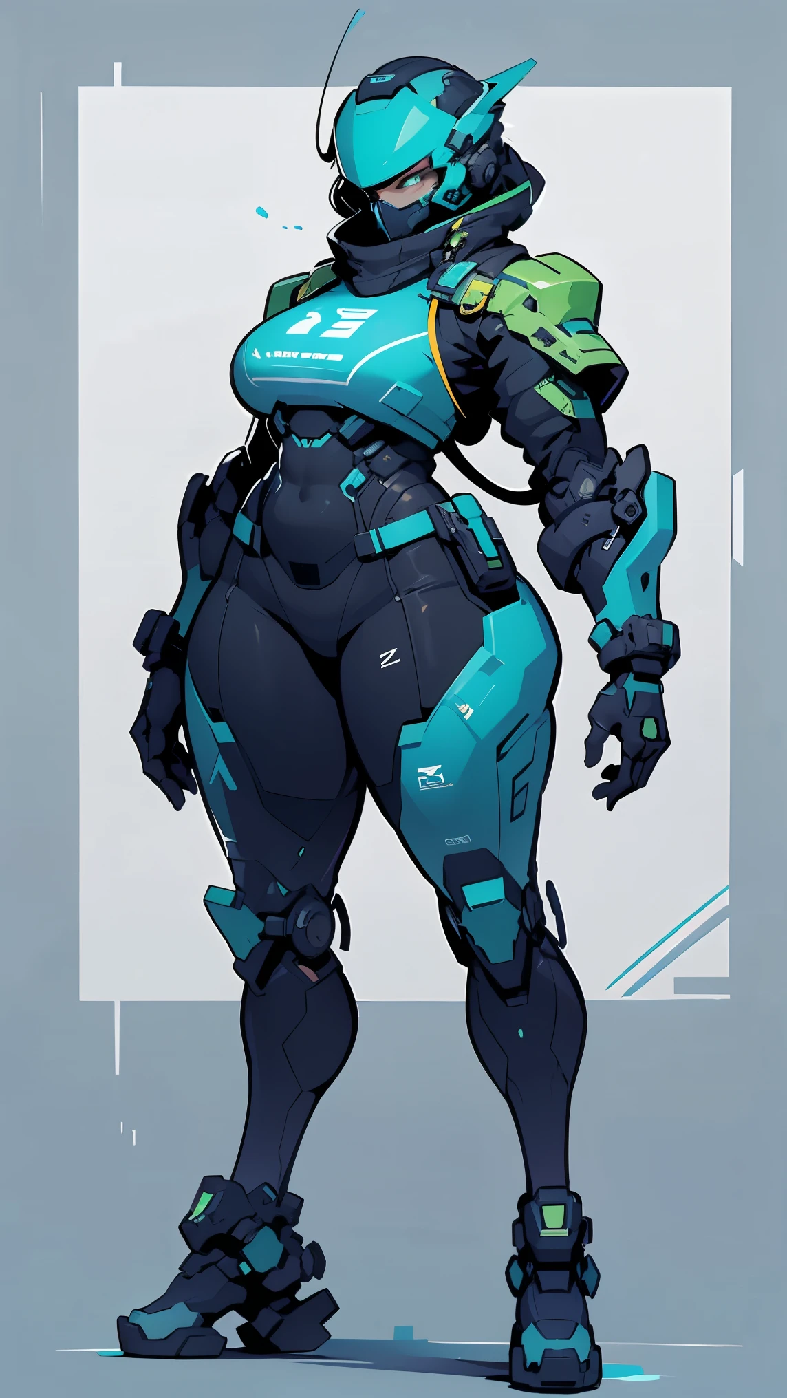 Masterpiece, High quality, ((character concept art)), ((character design sheet, same character))
a futuristic-looking female military commander, wearing a ((kevlar helmet)) and is dressed in ((turquoise suit)) wearing epTactical, XCOM game inspired, XCOM character, ((wide hips)) tall, video game character design, accessories,
Expert high detail concept art, comic book style, intricate comic book outline line work, flat colors, concept art, solid background ((huge tits)) ((thicc)) ((4k hands)) ((sexy))