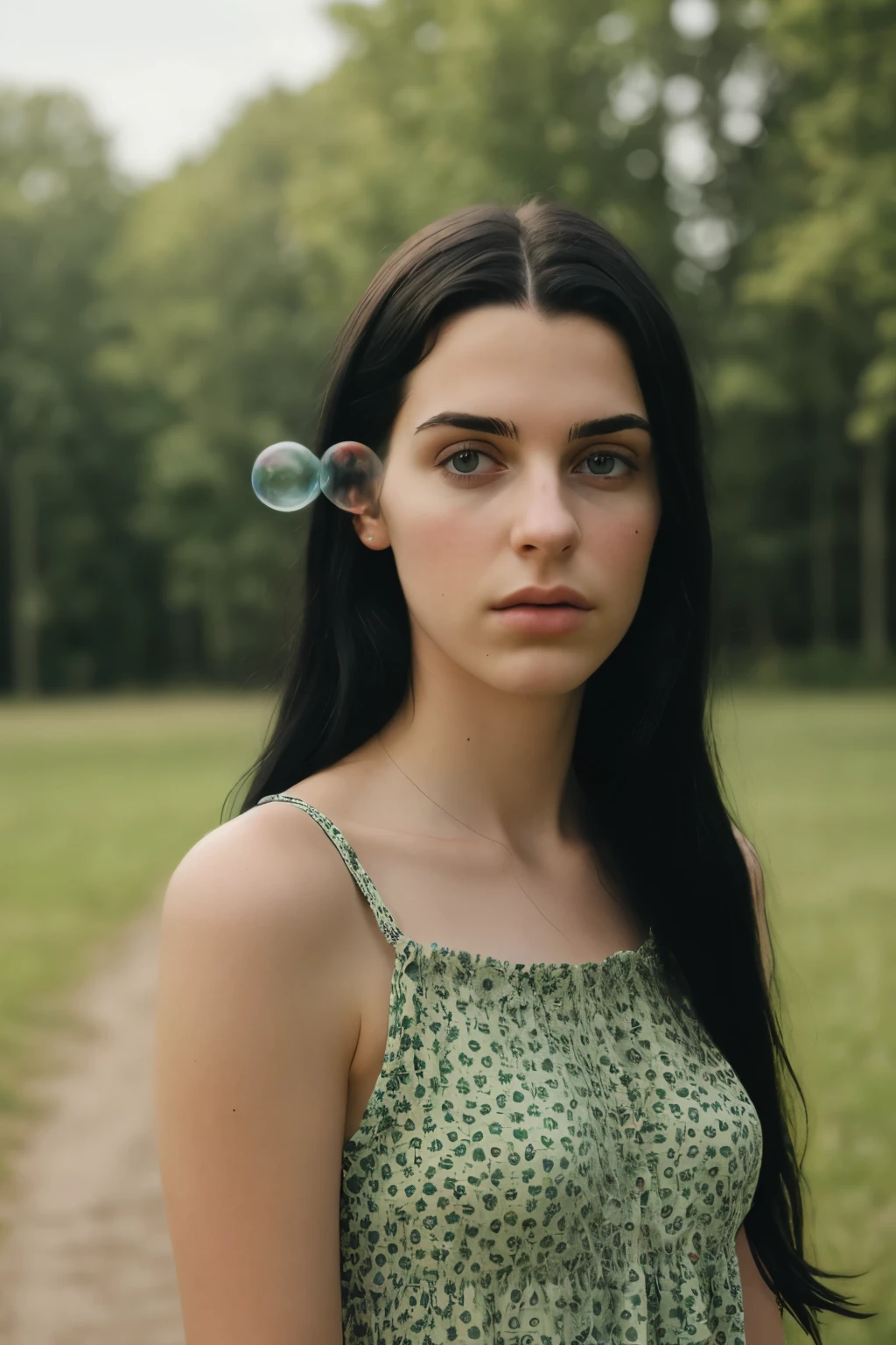 RAW Photo, DSLR BREAK
(kkw-ph1:0.9) BREAK
half body portrait of a young 20yo woman, black hair, wearing a summer dress BREAK
detailed, blowing bubble gum, green bubble gum professional colorgraded