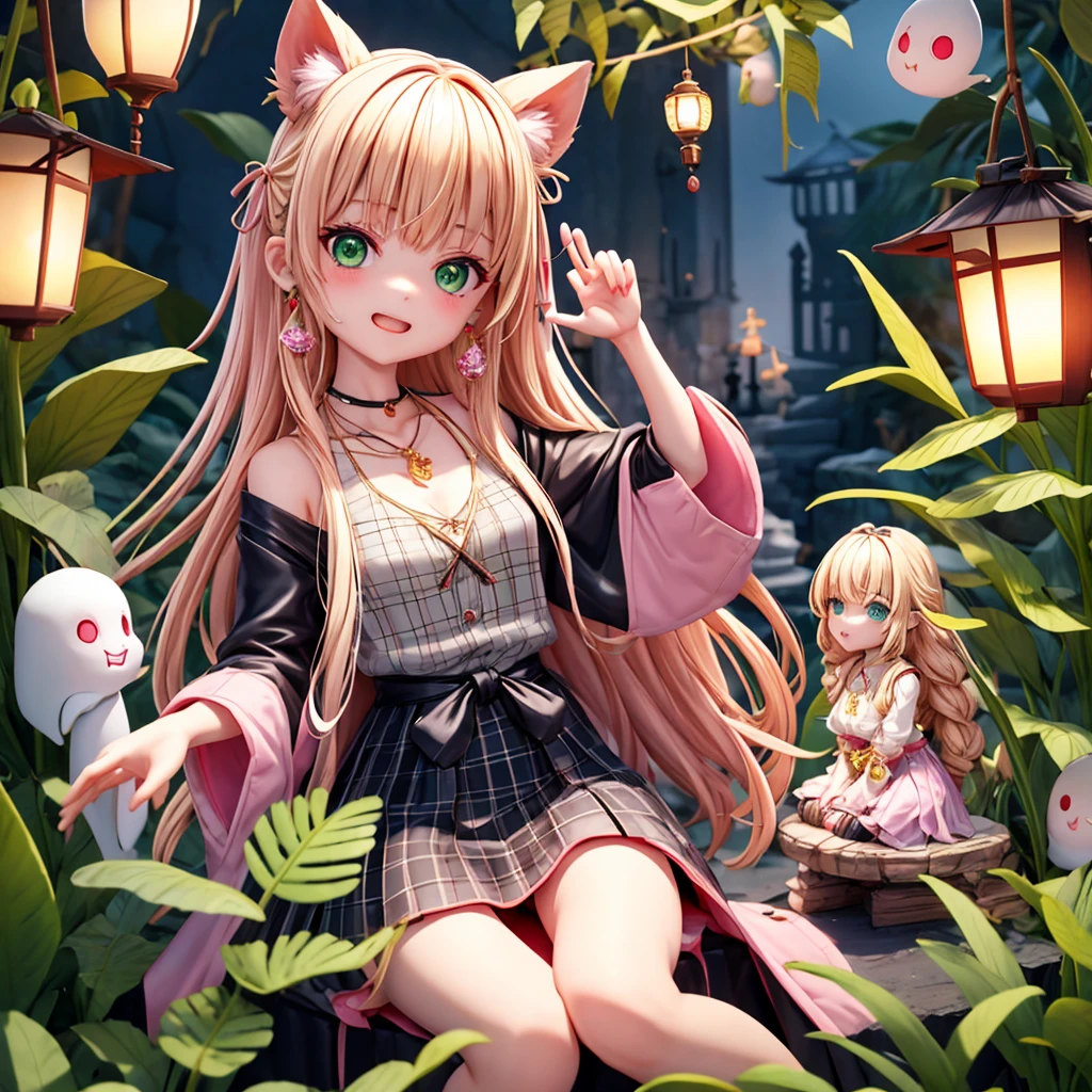 masterpiece、top-quality、ultra-detailliert、(Chibi Chara Hanasaki Kajii:1.2)、独奏、Grandfather、sit on the branches of tall trees、Sprinkling powder、cherryblossom