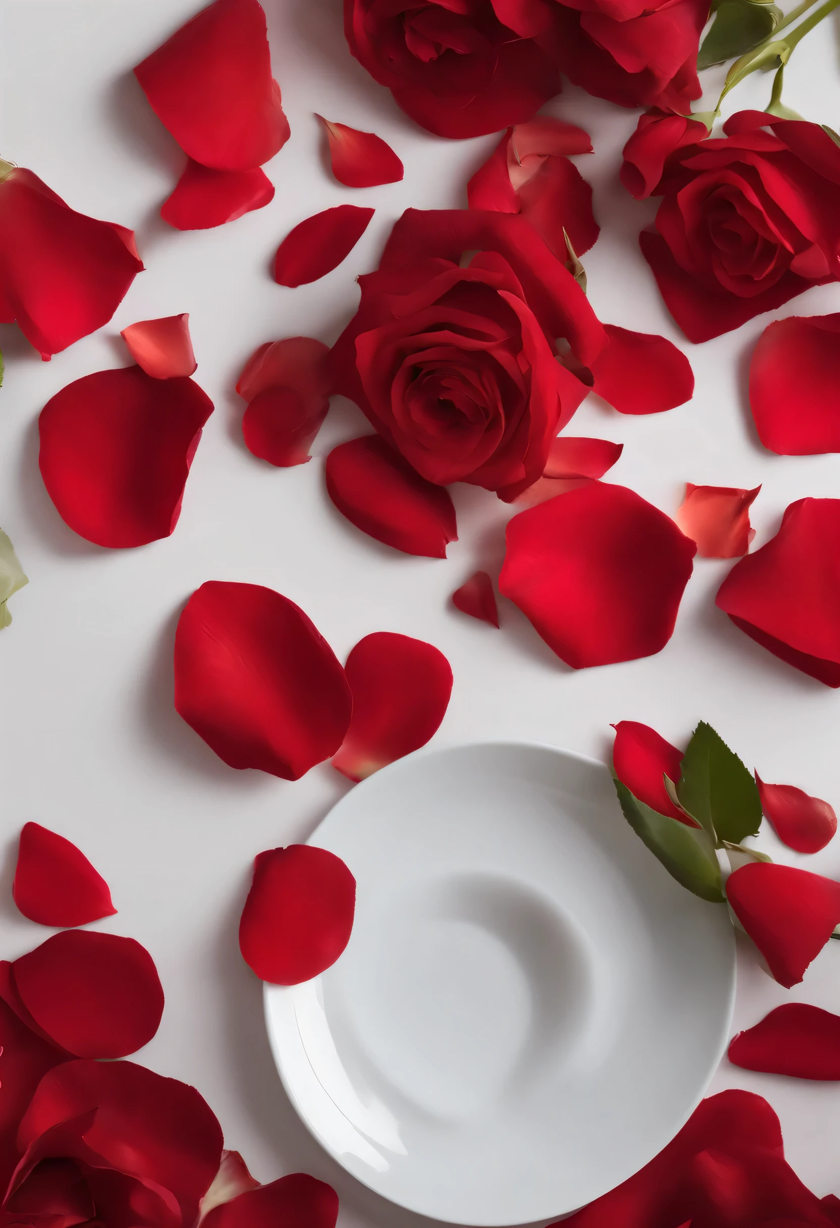 Red, Rose petal, desktop, ((white table)),Top view,