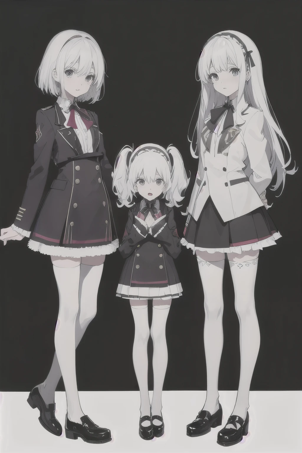 Three twins,white hair,stockings,mature female, height differences. Embarrassed much shorter all different outfits