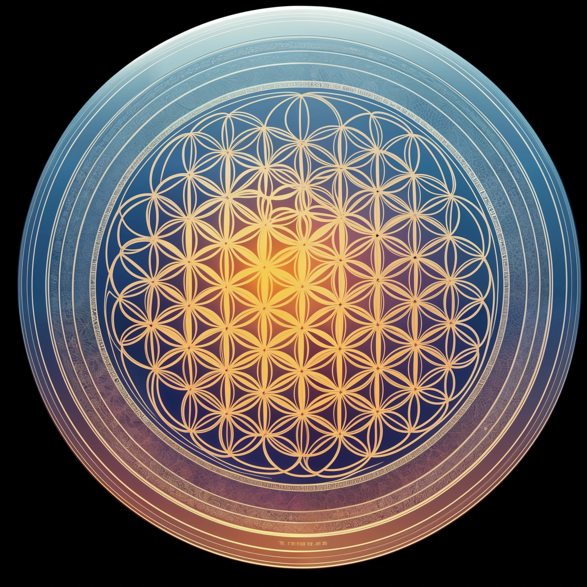 a close up of a flower of life pattern on a circular object, flower of life, overlaid Sacred geometry, fractal Sacred geometry, Sacred geometry, Sacred geometry melting, sacred fractal structure, Sacred geometry pattern, Sacred geometry, cymatics, geometry and astrology, ethereal hologram center, DMT LSD in the electromagnetic field, Fractal geometry, enlightenment. Complex, Silver