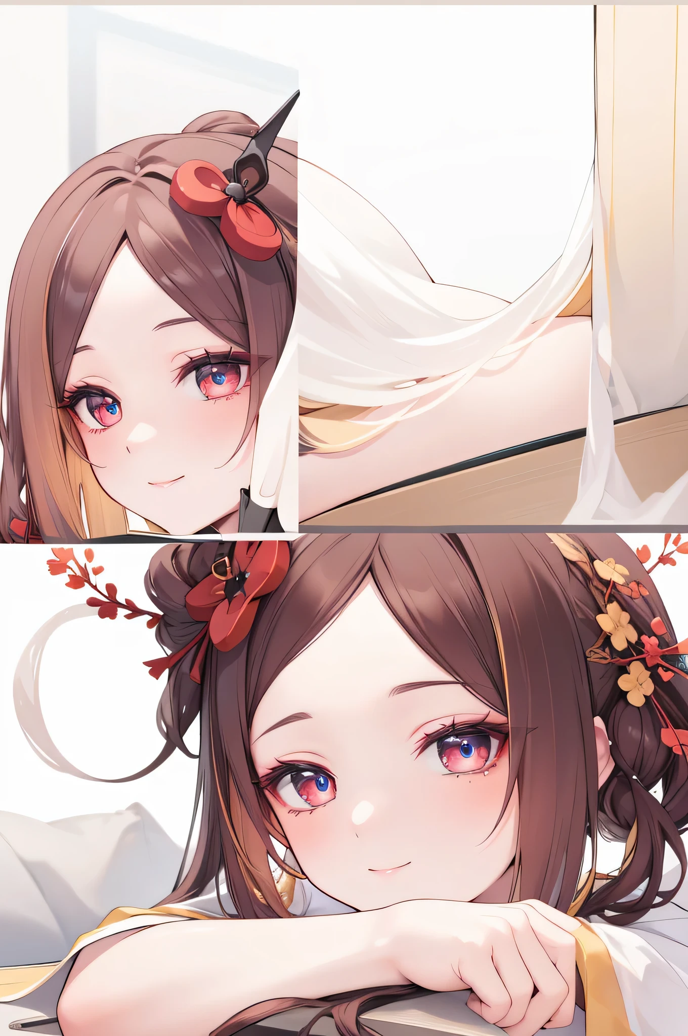deep skin,textured skin, ,chiori gi ,red eyes ,brown hair ,hair ornament, oriental, smile,
BREAK (masterpiece:1.2), best quality, high resolution, unity 8k wallpaper, (illustration:0.8), (beautiful detailed eyes:1.6), extremely detailed face, perfect lighting, extremely detailed CG, (perfect hands, perfect anatomy),
