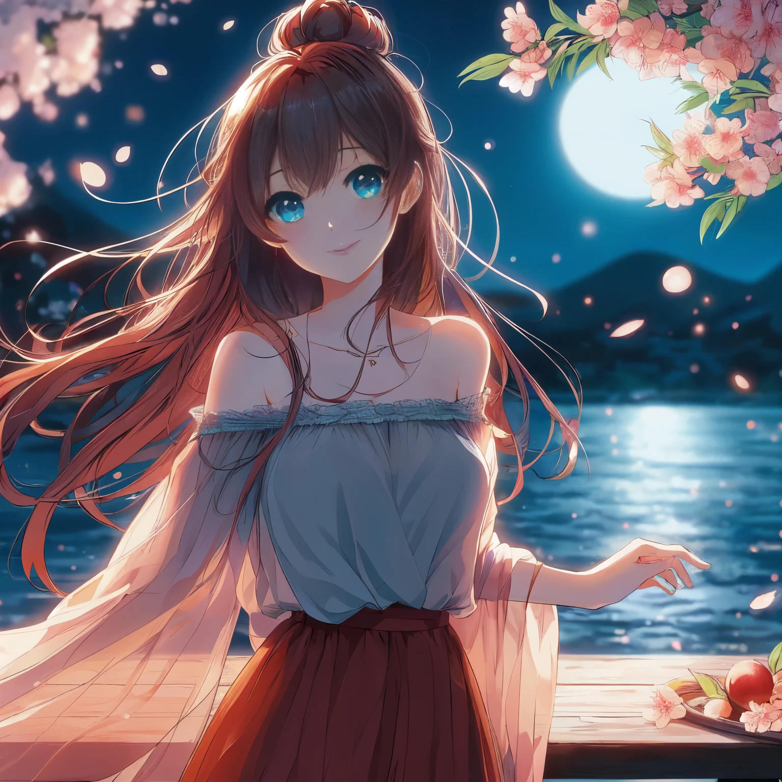 anime girl with long hair and blue eyes standing on a pier, anime style 4 k, beautiful anime girl, beautiful anime, anime wallpaper 4 k, anime wallpaper 4k, nightcore, 4k anime wallpaper, anime art wallpaper 4k, anime art wallpaper 4 k, anime art wallpaper 8 k, beautiful anime style, anime girl with long hair, beautiful anime woman