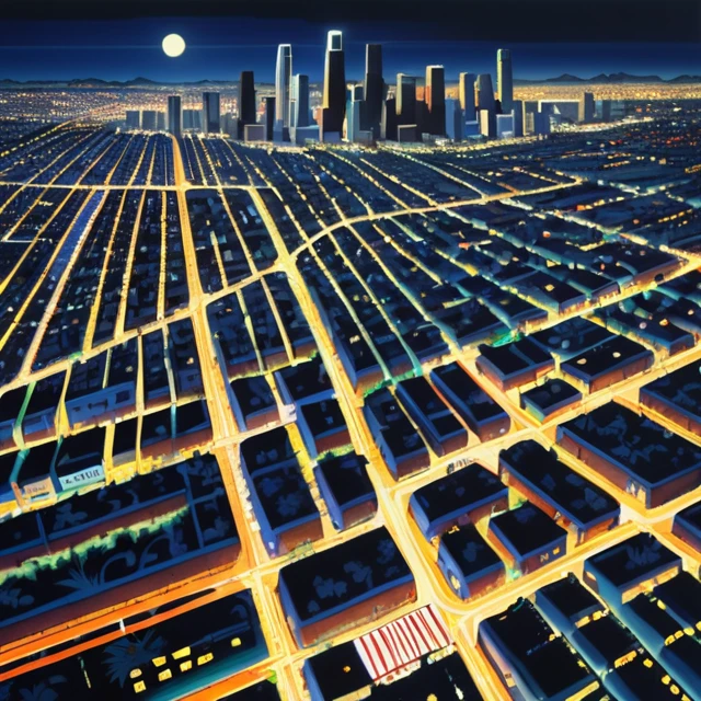 Hiroshi Nagai, ariel view of Los Angeles at night