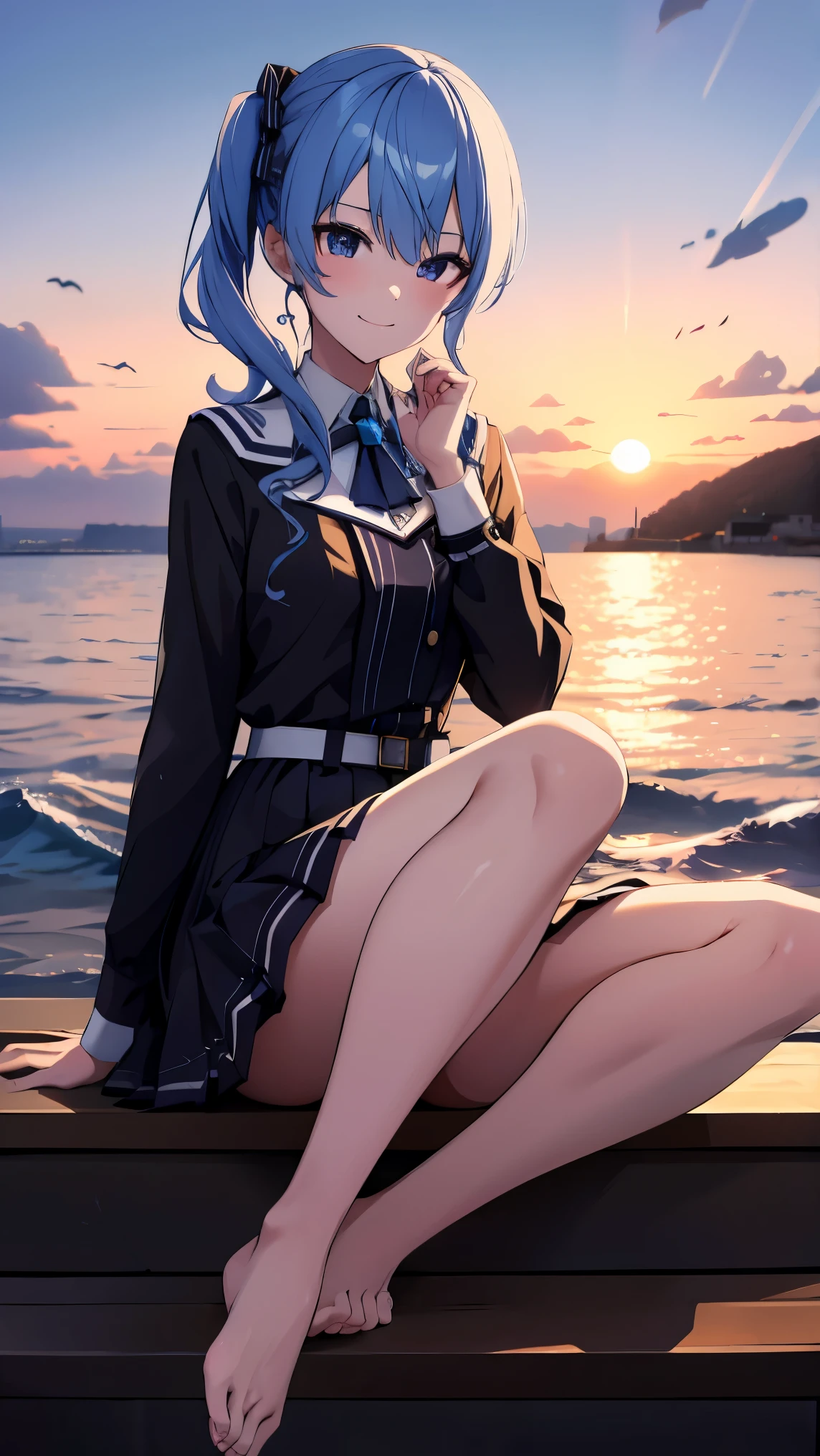 Hololive_hoshimachi suisei_fantasy_black stockings_shortcut_Idol_raw stone star_star star_a handsome guy_delivery_Virtual YouTuber_smile_date_Cafe_move_thank you_bless_thank you_take a pose_uniform_high school girl_student_beautiful feet_shiny_highest quality_masterpiece_medium hair_髪型はshortcut_beautiful_大Ocean原_Ocean洋_Ocean_Boat_Boatの上_nature_sexy_phonjun_Bewitching_fascinating_evening_sunset_8K quality