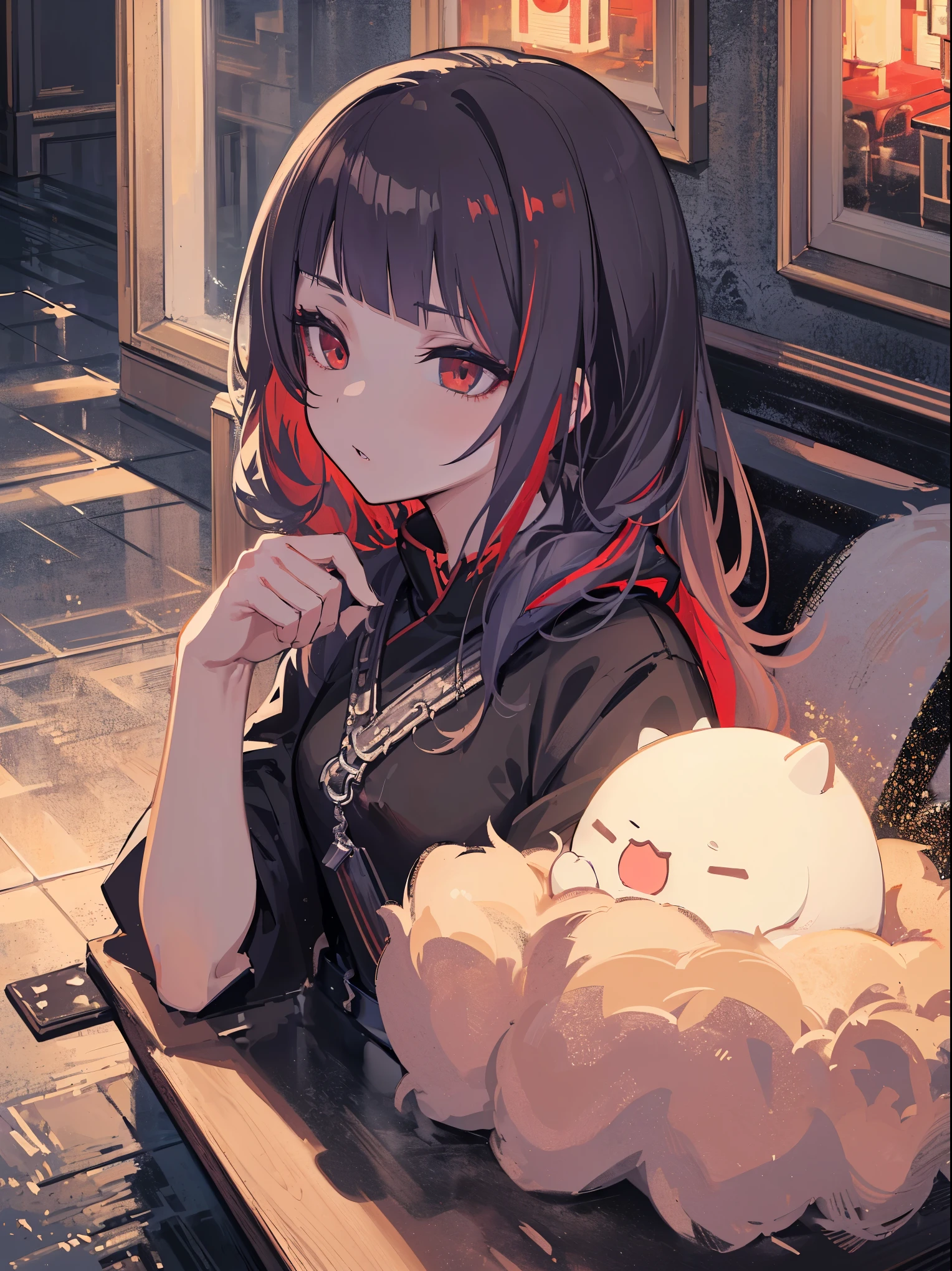(extremely detailed 8K wallpaper),(ultra-detailed),(best quality),(masterpiece),(highly detailed),(cinematic lighting),(Original),Cold ligh，moody,(Chinese elaborate-style painting ),ink style,1girl,(loli),solo,beautiful girl，long black hair，(Assassin image),((red eyes)),(black cloak),(heavy snow)