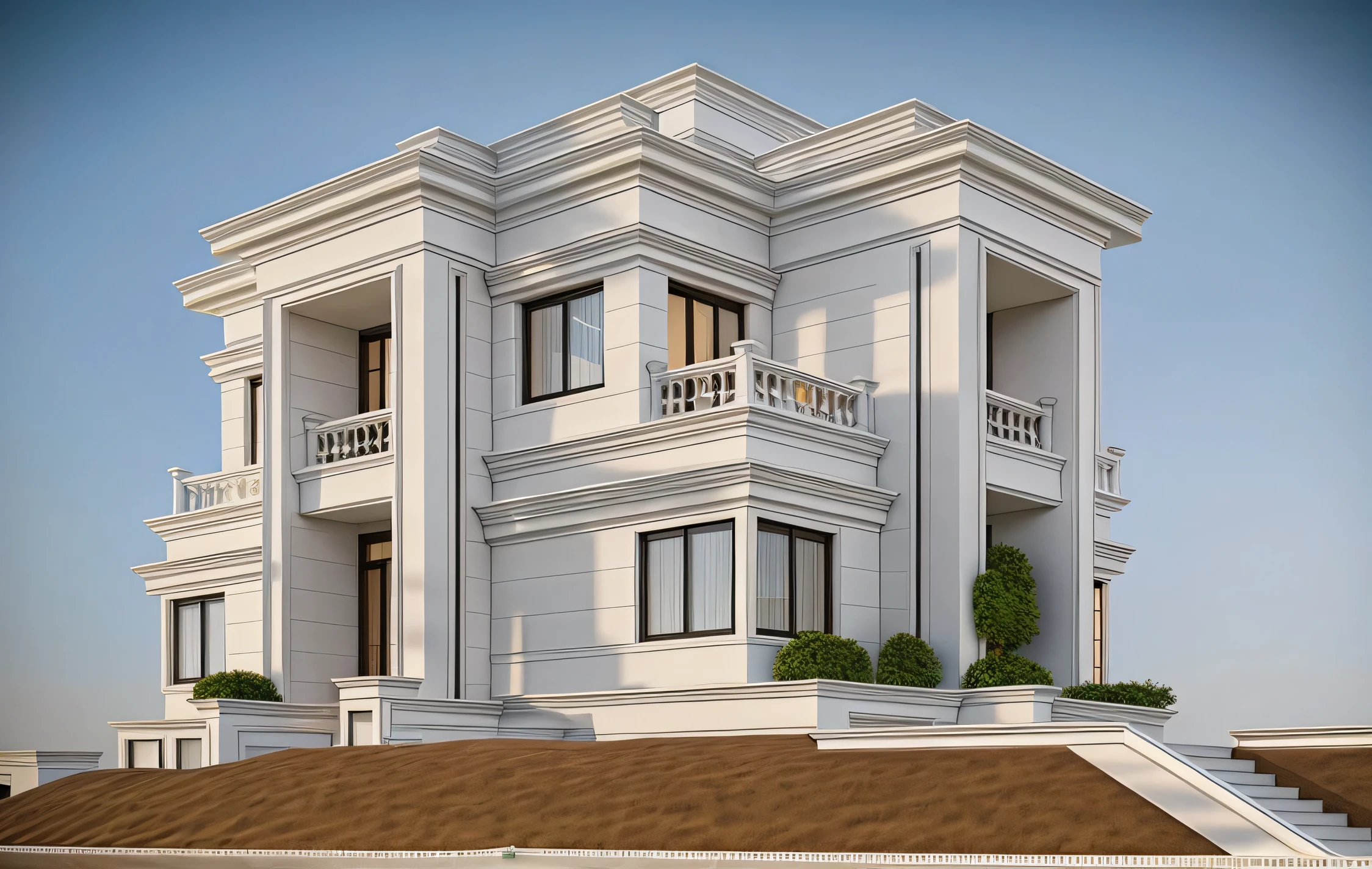 (1 HOUSE DESIGNED TO MIX NEO CLASSIC STYLE and Santorini has many moldings typical of neoclassical style and has white walls and some walls painted in bright green)), beautyful light, beautyfulday, sunny, Many red bougainvilleas along the road:1.3, lovely youthful feeling :1.2, sunlight at 12 noon, Very beautiful shadows