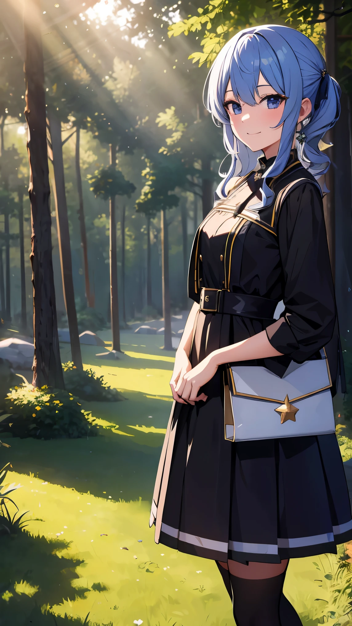 Hololive_hoshimachi suisei_fantasy_black stockings_shortcut_Idol_raw stone star_star star_a handsome guy_delivery_Virtual YouTuber_smile_date_Cafe_move_thank you_bless_thank you_take a pose_uniform_high school girl_student_beautiful feet_shiny_highest quality_masterpiece_medium hair_髪型はshortcut_beautiful_forest_In the mountains_sunlight filtering through the trees_nature_sexy_phonjun_Bewitching_fascinating_evening_sunset_8K quality_dress