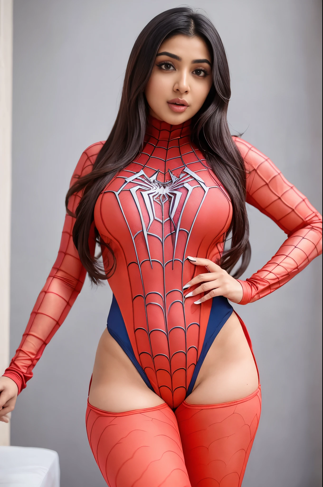 Pakistani hot ladki Yasmeen Khan 31 Sal Umra Badi Chhati Bade chuche Gajab Ka finger Khubsurat woman detailed defined body using spider man cosplay pet dikhana Piche mudkar dekhna ful Spider-Man suit tight