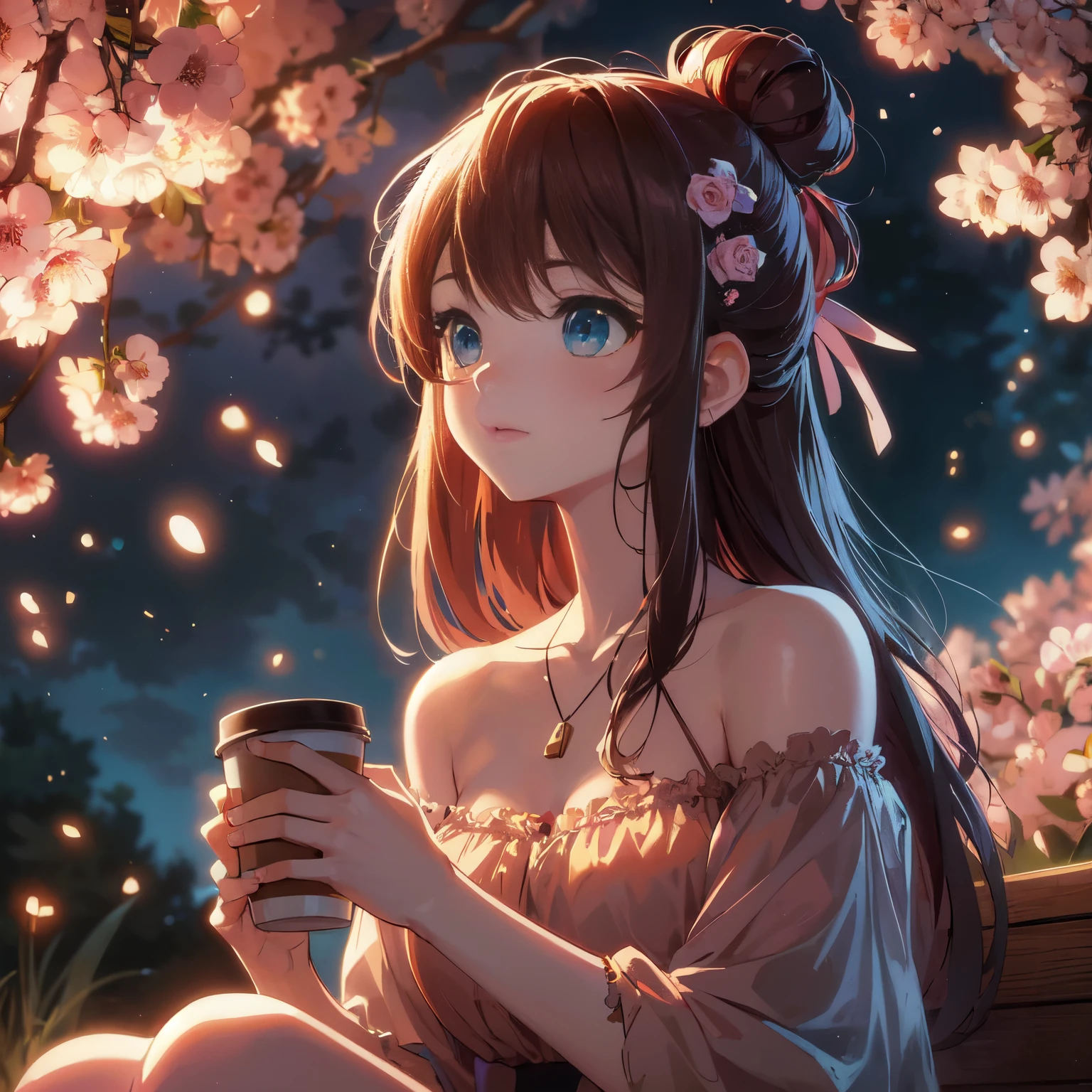anime girl sitting on a bench with a cup of coffee, anime style 4 k, beautiful anime girl, anime wallpaper 4 k, anime wallpaper 4k, 4k anime wallpaper, beautiful anime portrait, anime art wallpaper 4 k, anime art wallpaper 4k, nightcore, pretty anime girl, beautiful anime, cute anime girl, anime art wallpaper 8 k, beautiful anime style