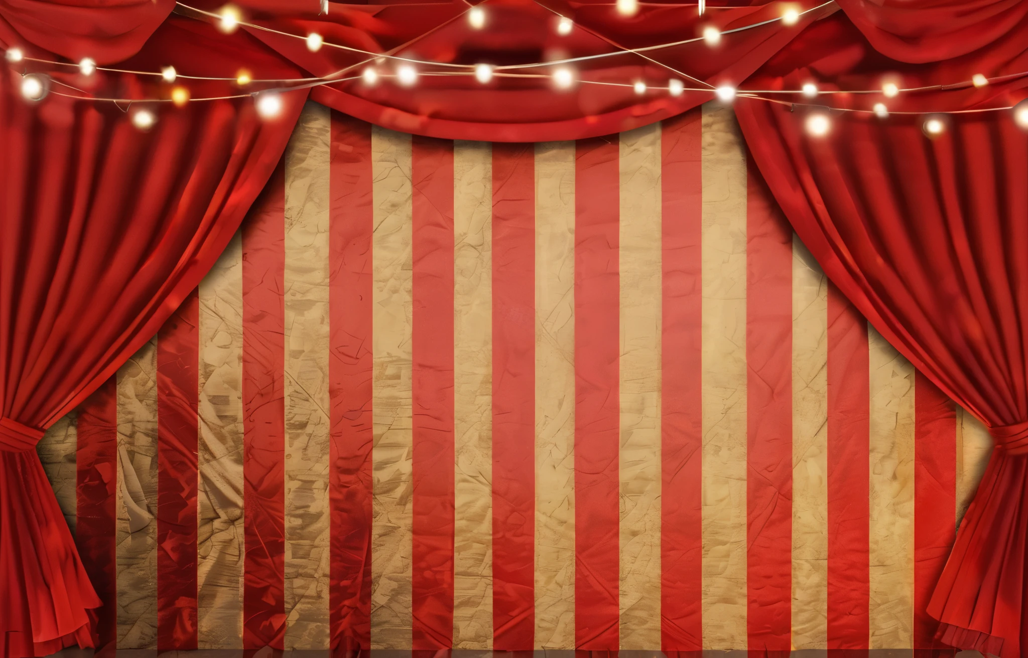 a Red Curtain with lights hanging from it and a striped wall, Circus background, carnival background, Red Curtain, behind Red Curtains, Red Curtains, The theater curtain is red, Roman festival background, stage background, against a Red Curtain, ballroom background, stadium background, Background made of large curtains, drama, scarlet background, ballroom background, solid color background, red and gold cloth