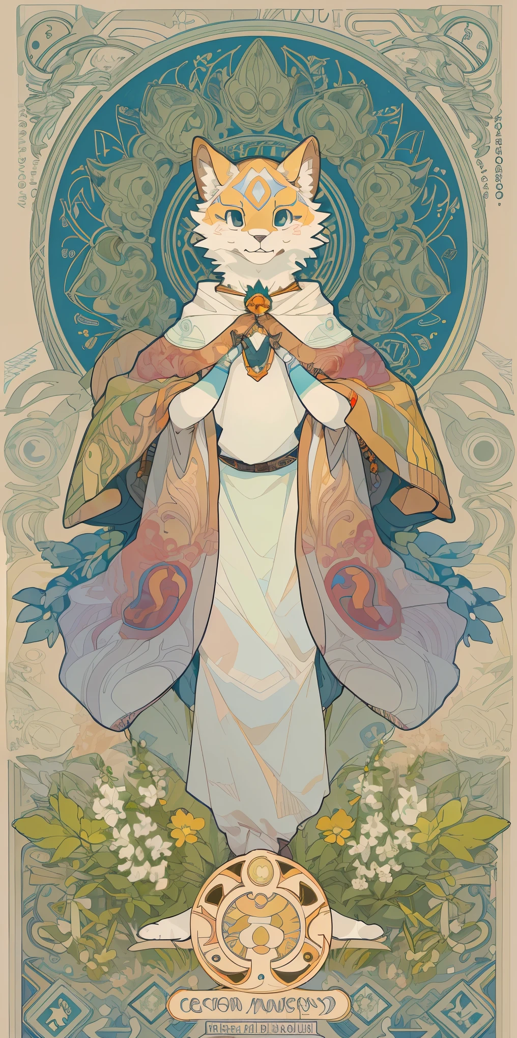 top quality, best quality, logo mark, stamp, Geometric pattern, vector-art, High-quality illustrations by Alfons Mucha, masterpiece(kemono, furry anthro)flower, pixel art,