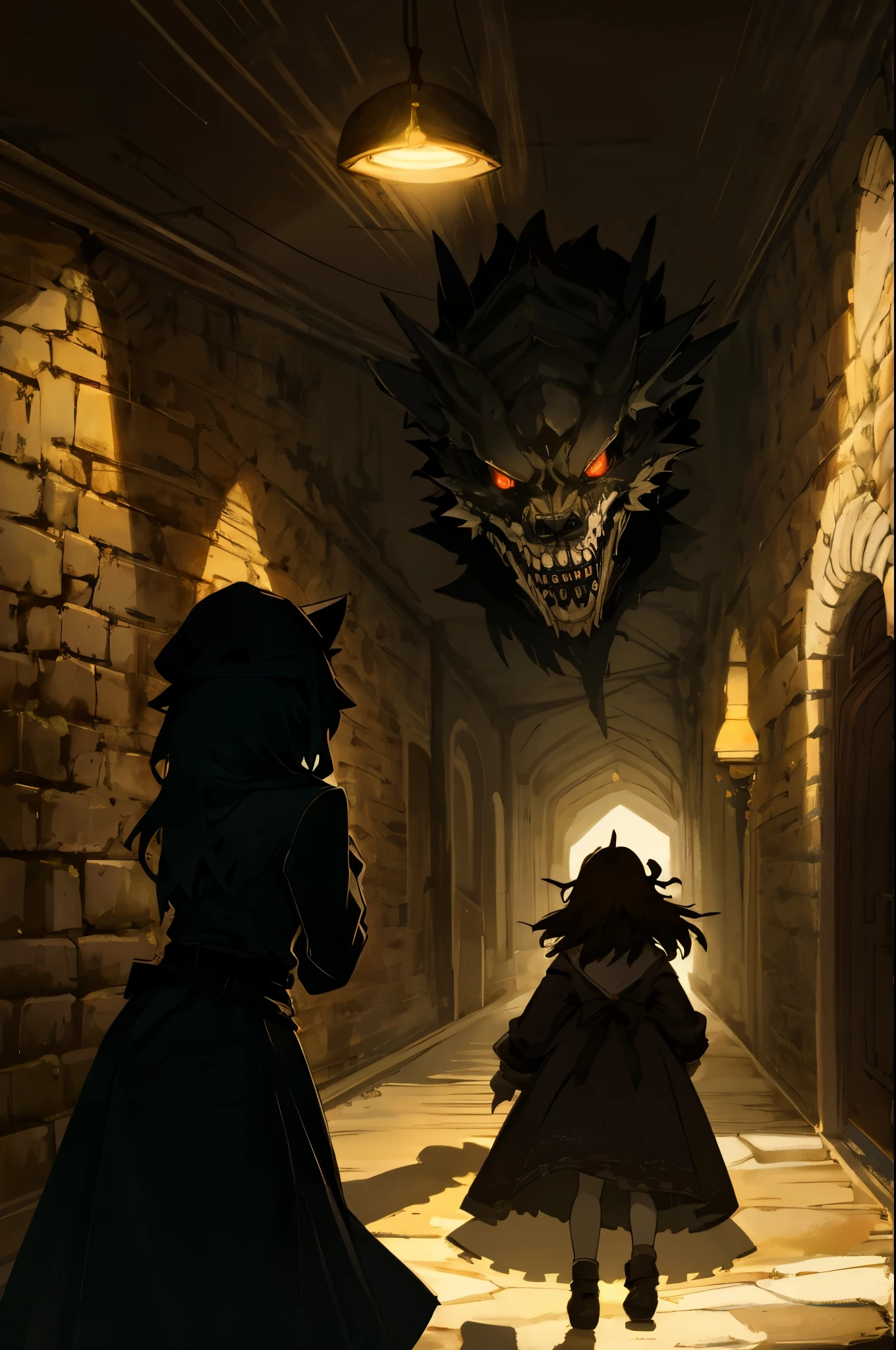 cover page, highres, paid reward available, unparalleled masterpiece, terrifying tale, Hansel and Gretel perfect anatomy, good lighting, volumetric lighting, cinematic shadow,