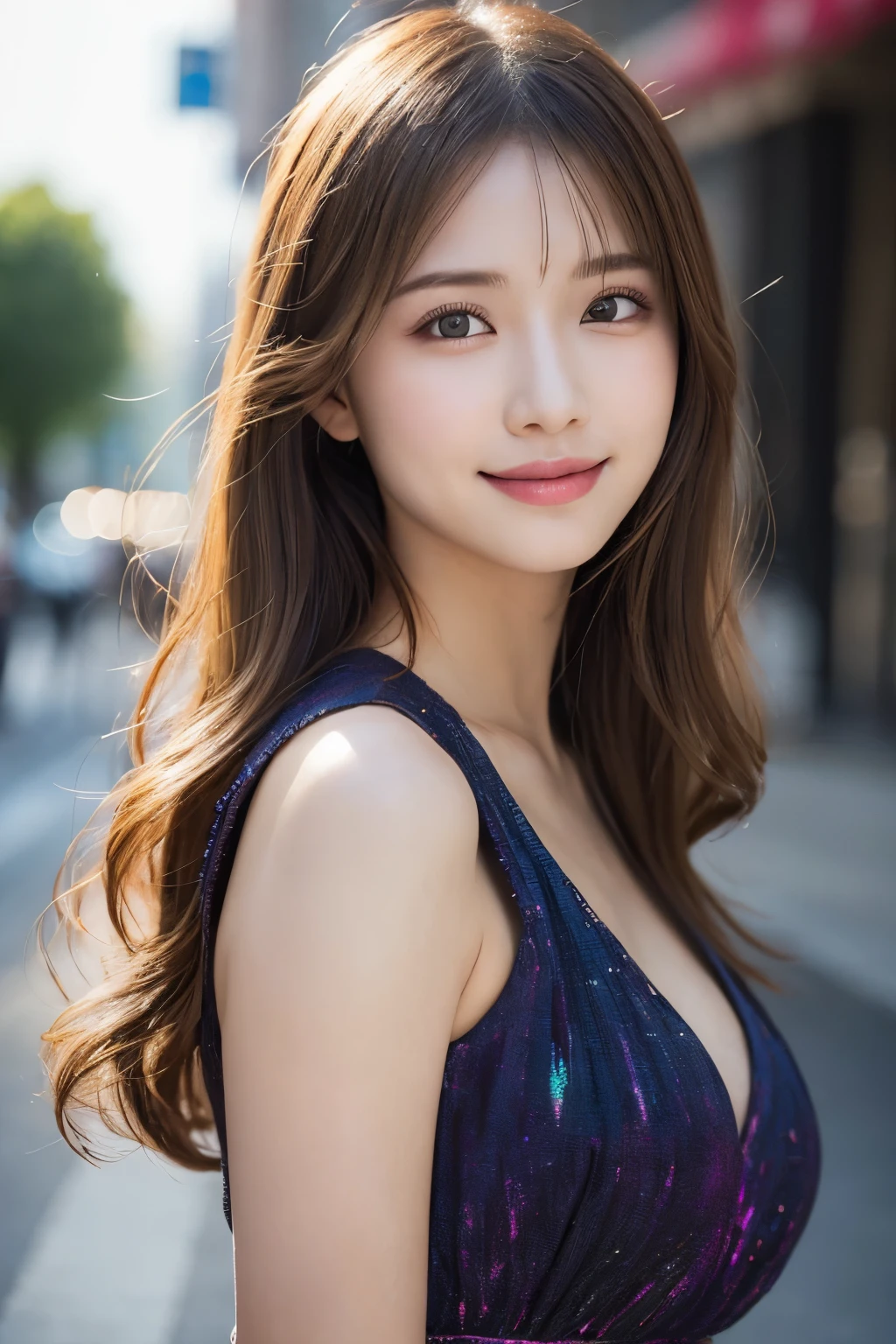 (8k、RAW photo、highest quality、masterpiece:1.2)、(realistic、Photoreal:1.37)、Super detailed、超A high resolution、1 girl、see the beholder、beautiful and detailed face、laughter、narrow、(slim waist) :1.3)、Fine and beautiful skin、skin texture、floating hair、professional lighting、as a whole human body、long hair、blonde、in the street、Sparkler、bob hair、cute double eyelids