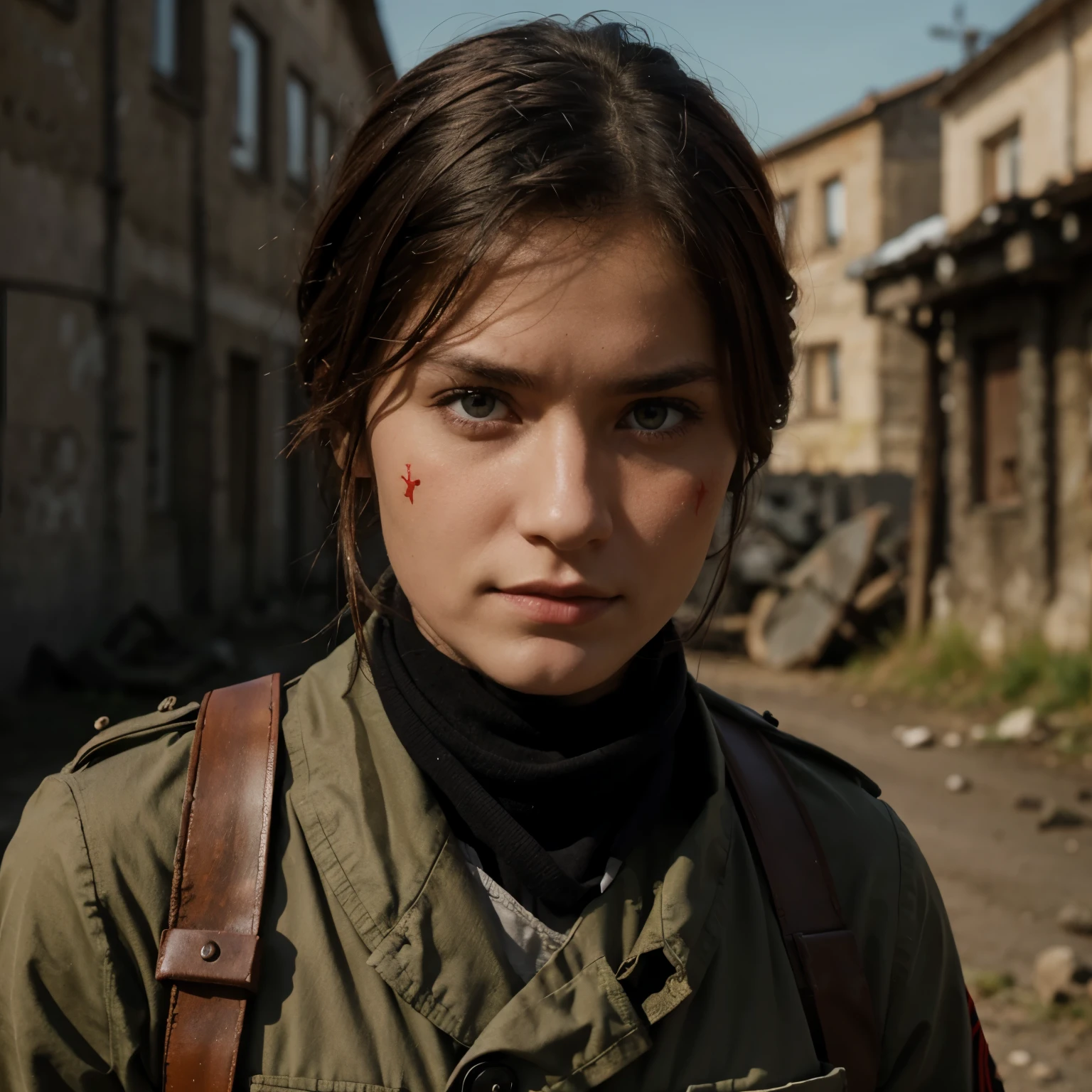 Hochzivilisierter soldat mit roten augen im krieg