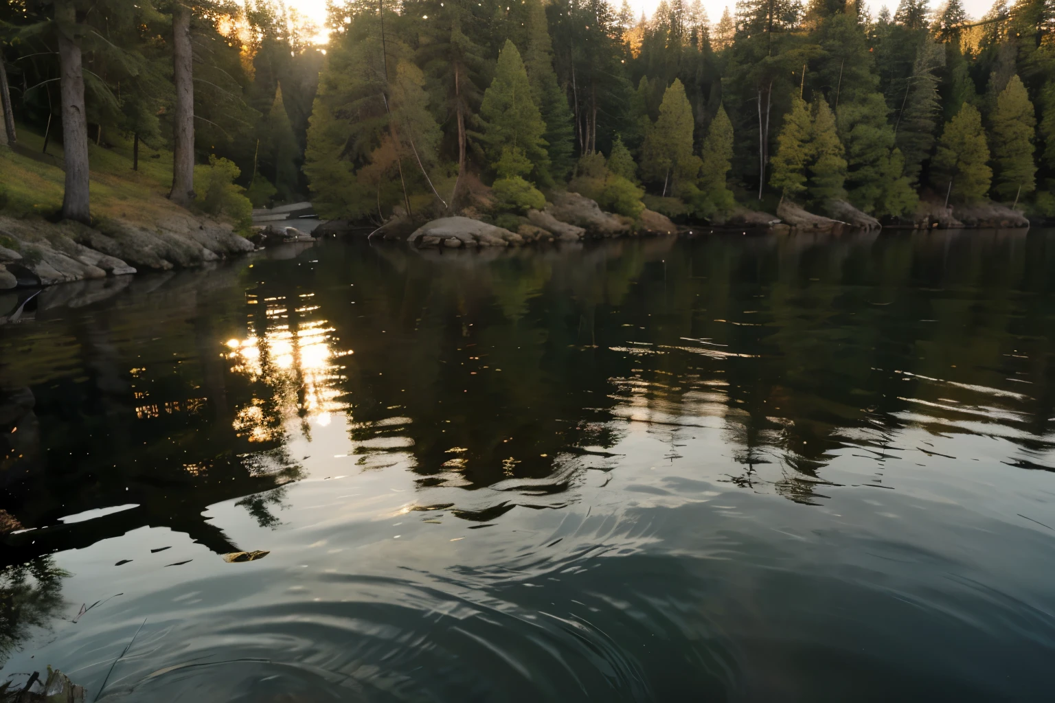 Peaceful waters: Lakes, rivers, or oceans becoming still as the day ends.