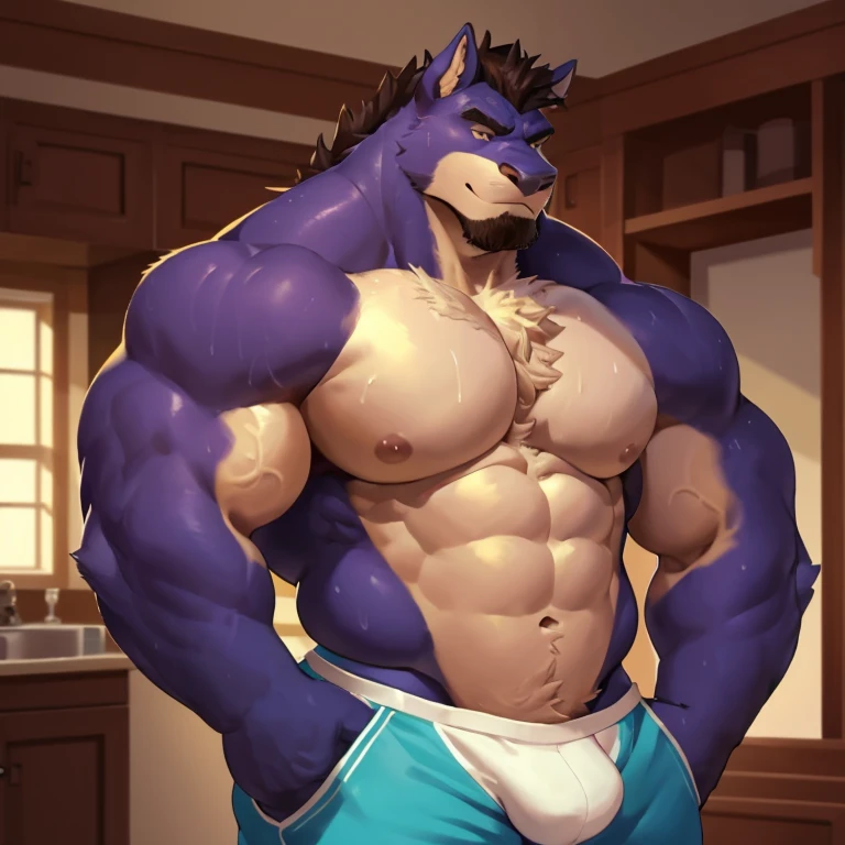 there is a man that is standing in a room with a remote, taken in the early 2020s, big shoulders, flexing, profile pic, thicc, thick neck, fluffy chest, mid-shot of a hunky, flexing large muscles, centered shoulders up view, posing and flexing, wearing a low cut tanktop, very sweaty, big chest