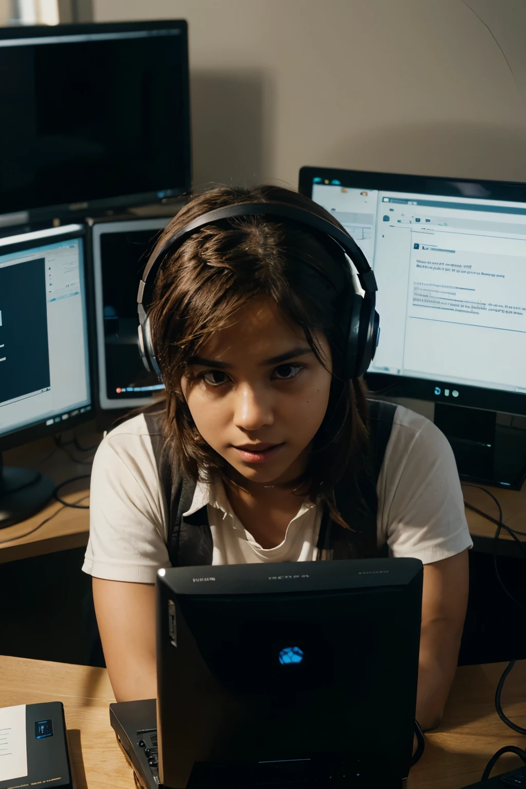 The protagonist is a cute light brown cockroach wearing headphones and sitting in front of the computer. The computer screen displays the vscode interface.