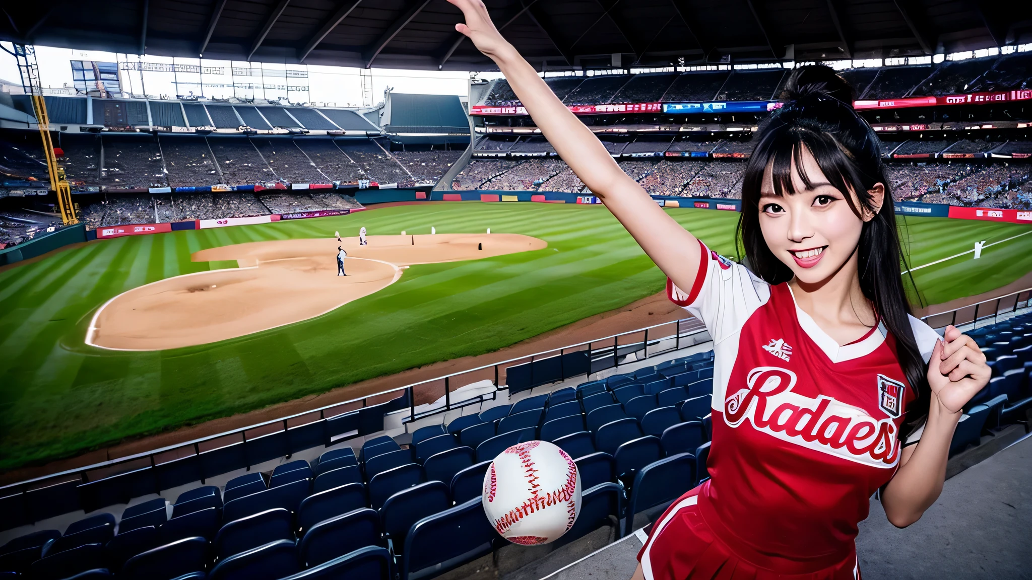 Japanese、beautiful woman、black hair、woman、Cheerleader、baseball Ground