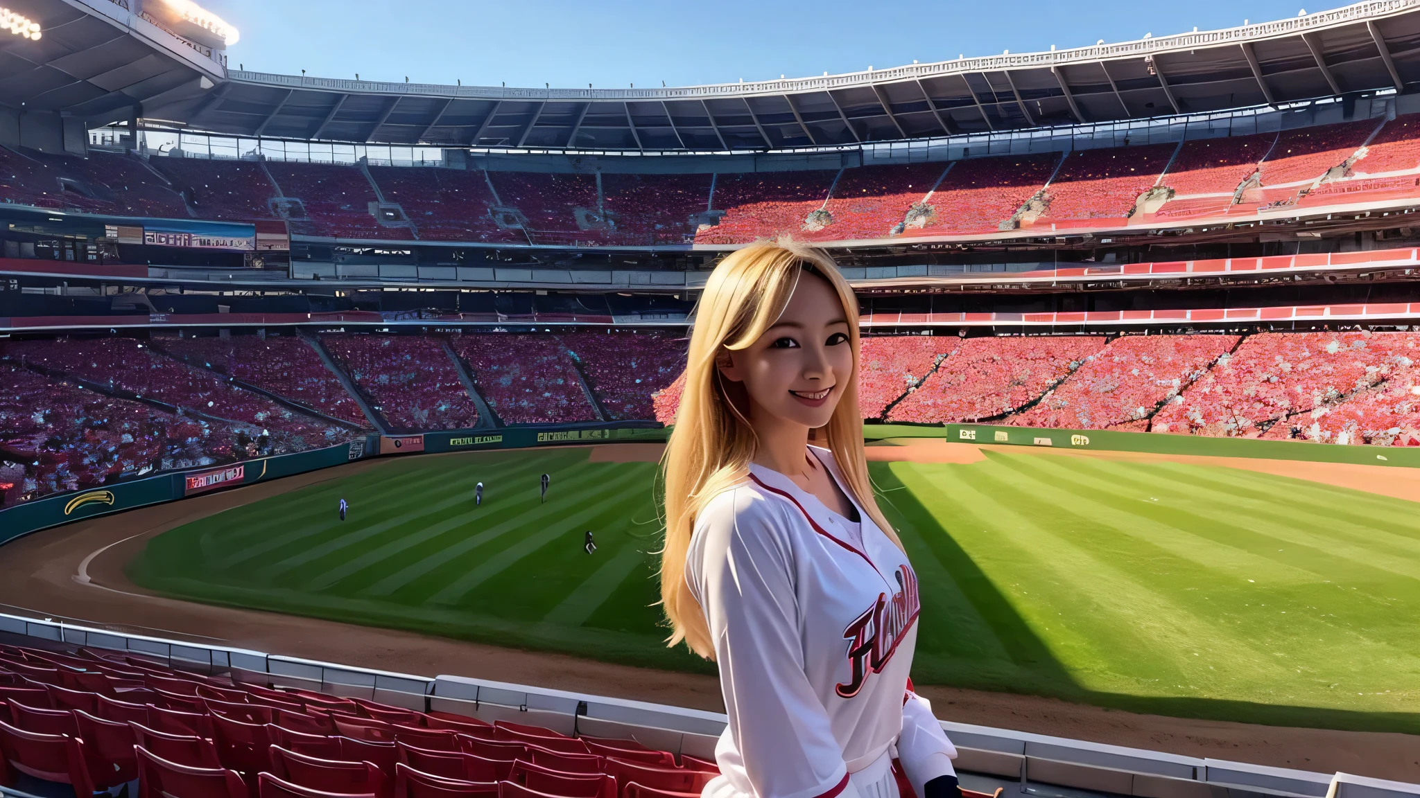 Japanese、beautiful woman、blonde、woman、Cheerleader、baseball Ground