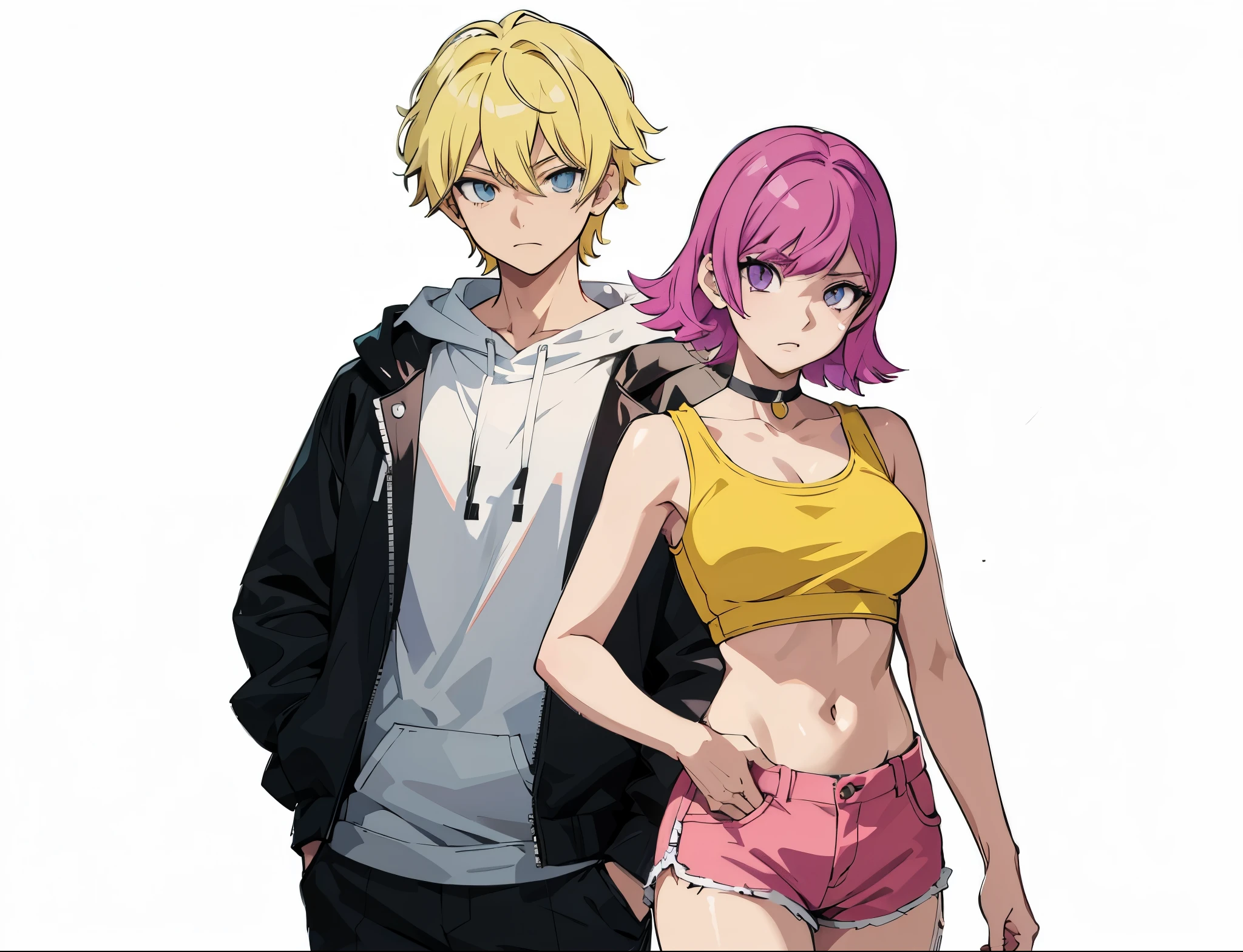 anime characters are standing next to each other in a pose, official art, digital art from danganronpa, high quality anime artstyle, sasoura, official artwork, official modern anime, anime style 4 k, hq artwork, in the art style of 8 0 s anime, boy and girl, modern anime style, a-1 pictures, badass anime 8 k