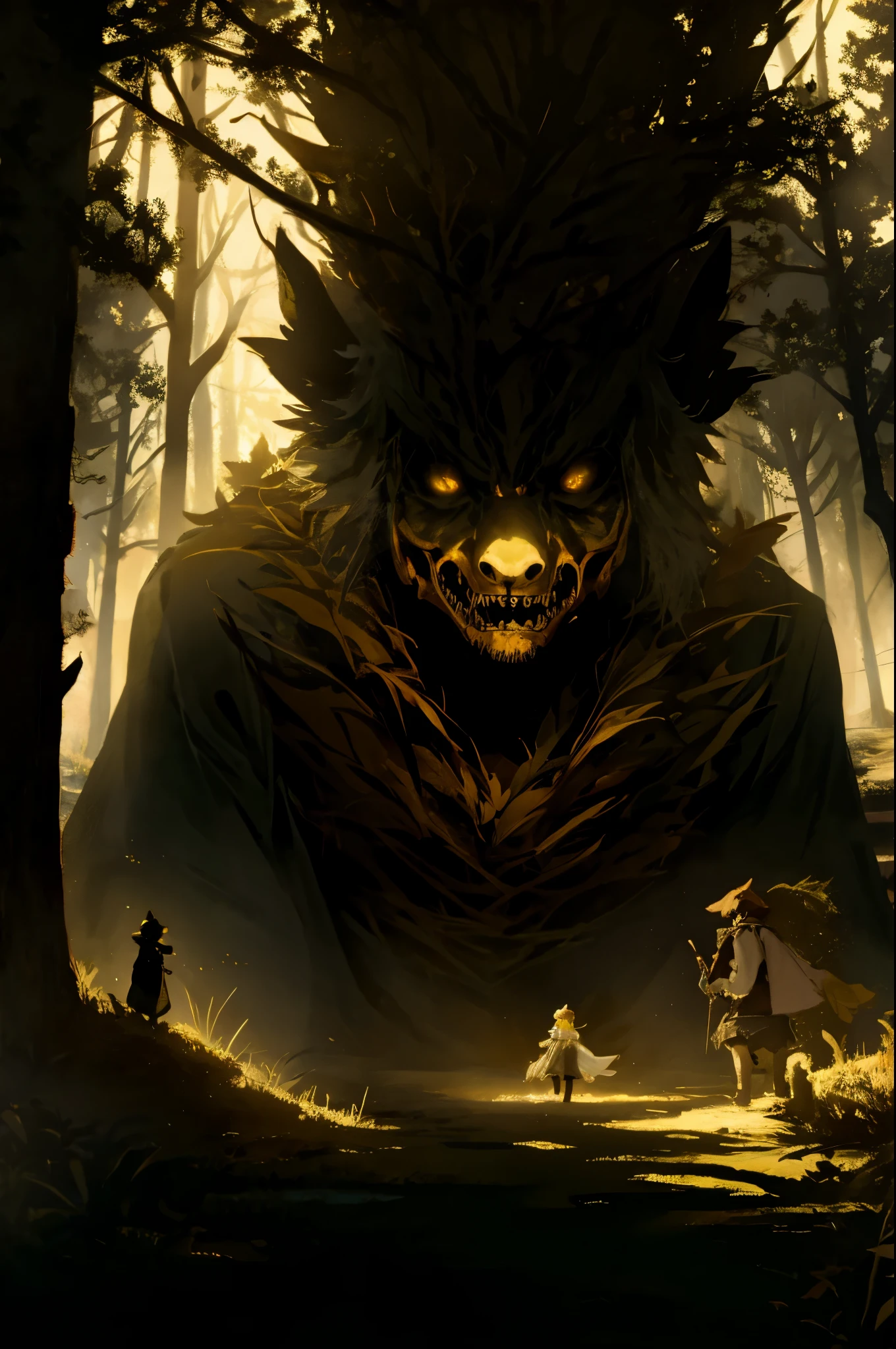 cover page, highres, paid reward available, unparalleled masterpiece, terrifying tale, Hansel and Gretel perfect anatomy, good lighting, volumetric lighting, cinematic shadow,