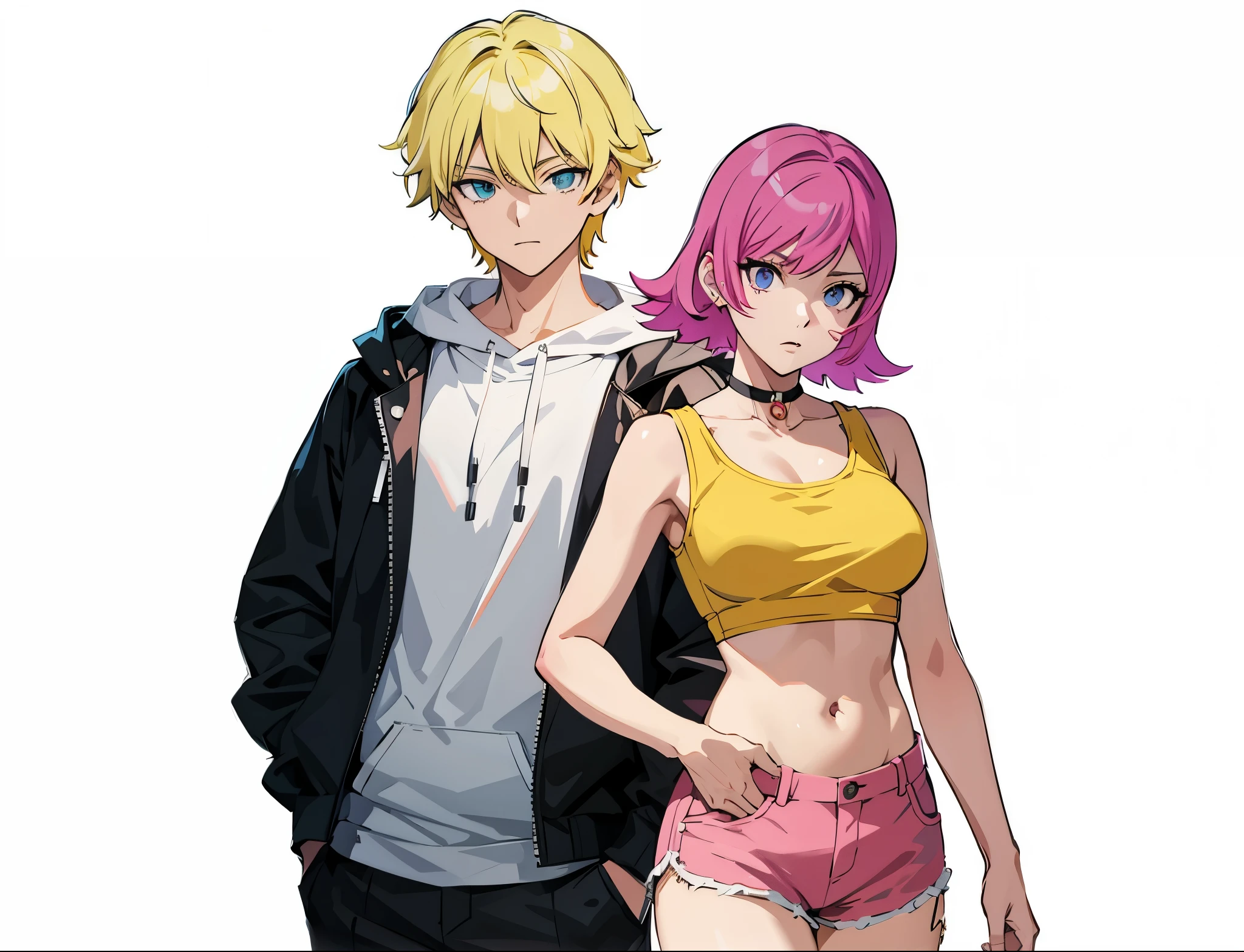 anime characters are standing next to each other in a pose, official art, digital art from danganronpa, high quality anime artstyle, sasoura, official artwork, official modern anime, anime style 4 k, hq artwork, in the art style of 8 0 s anime, boy and girl, modern anime style, a-1 pictures, badass anime 8 k