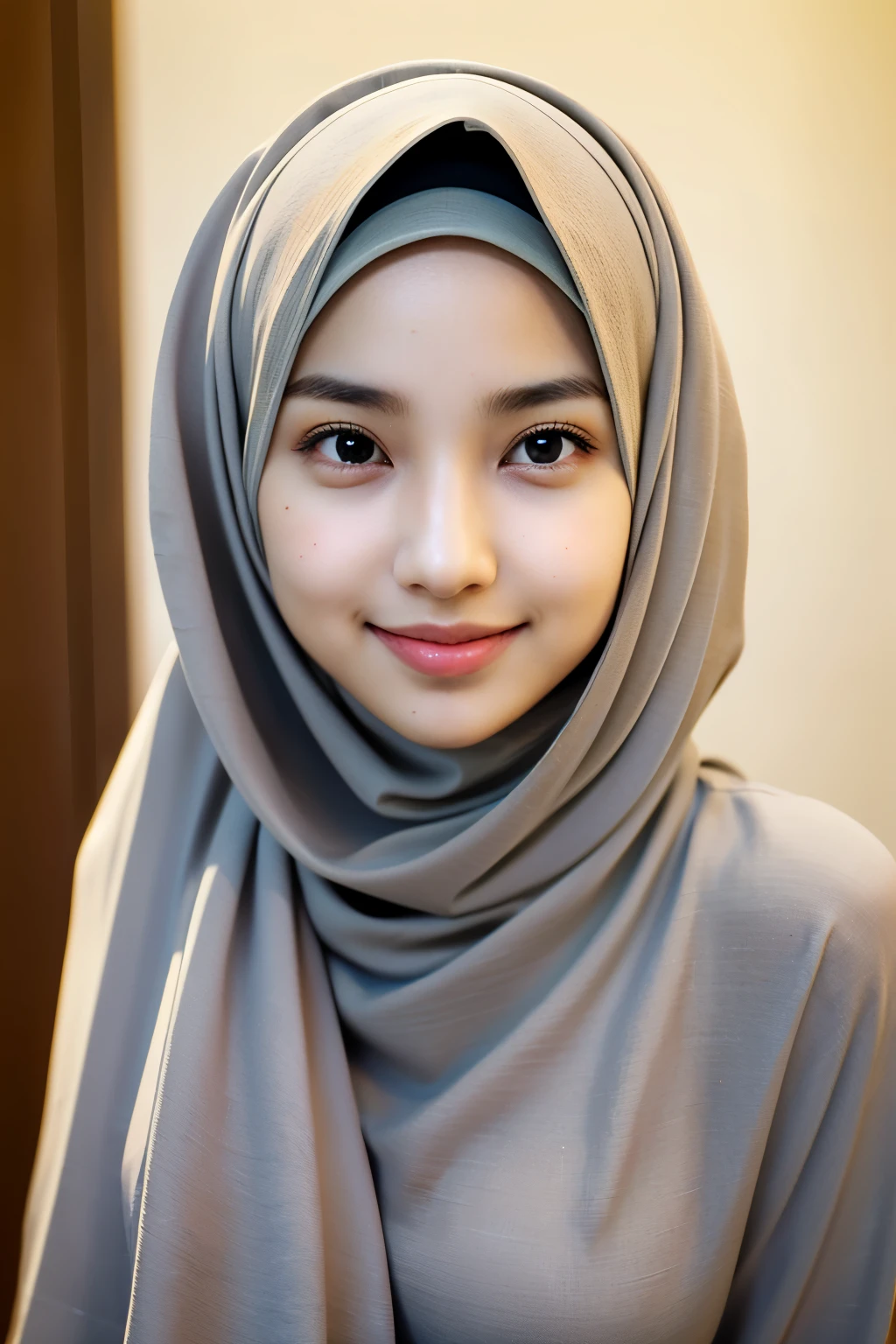 (((Perfect face))), (((beautiful 15 years old malay girl))), (((short hijab))),hazel eyes, big round breast, cotton bra, smiling, eyes looking up, hands up on head