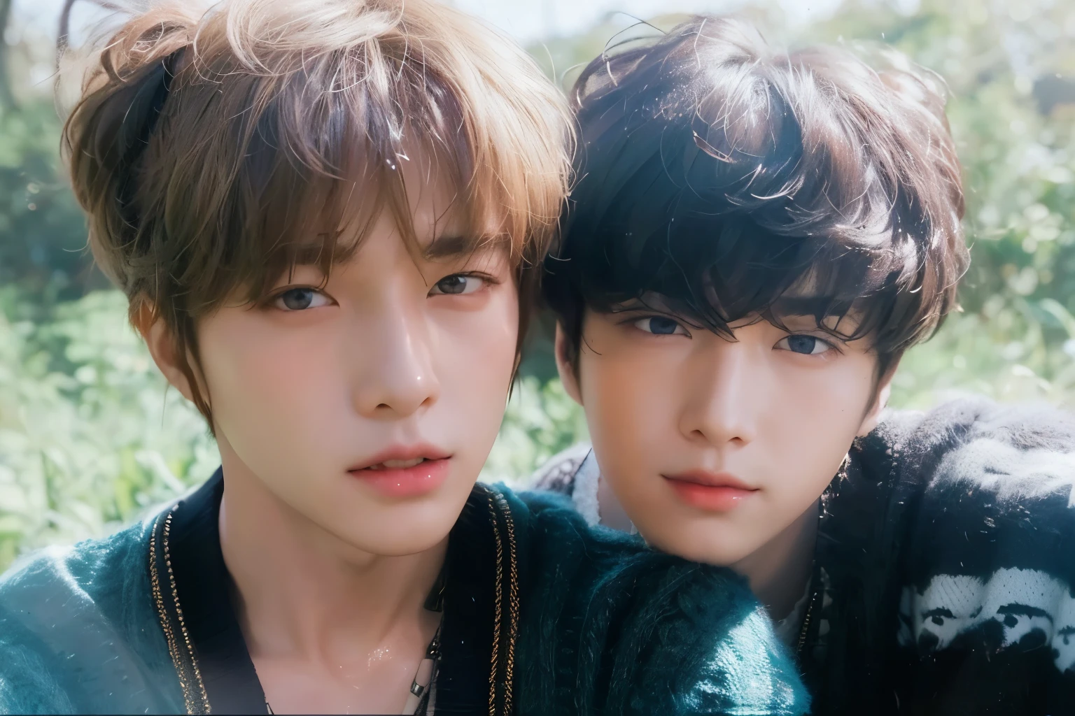 Ulzzang boys, ulzzang, boy, two boys, black hair, brown hair, cute face, cute eyes, cute smile, small smile, Korean ulzzang , choi beomgyu, beomgyu from txt, beomgyu, huening kai, huening kai from txt, huening kai