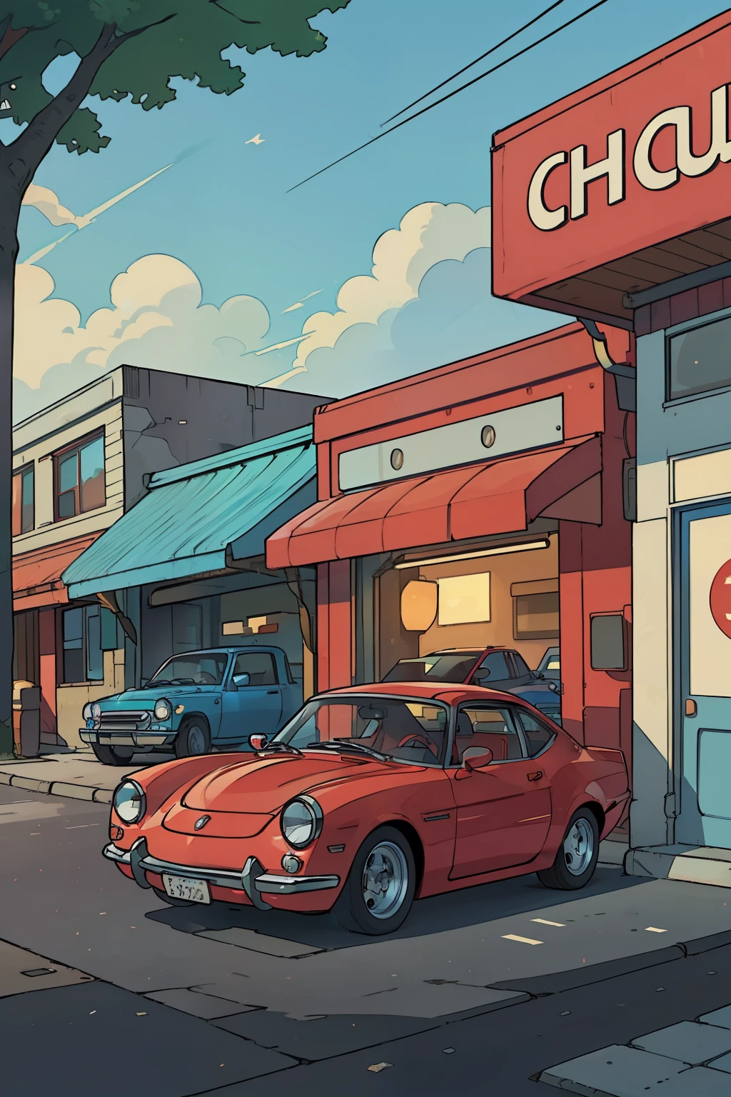 Clay 3D model of a red car sitting in front of a high-quality, high-definition auto repair shop with intensive blue technology sensibilities. The scene is set against a city background, where a blue sky peeks through the trees and a streetlight illuminates the area. A close-up view reveals intricately detailed auto parts spread out on a table, showcasing the highest detail and smooth luster. The gradient color palette adds a charming and lovely touch to the cartoon-style illustration. The 12K resolution enhances the sharp focus on the red car and the vivid, smooth lines that define every curve and contour of the vehicle and the shop surroundings.
[three girls