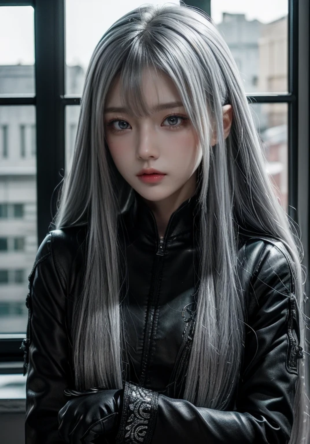 {{Grell}},shiny hair,4 fingers,sharp gaze,{{{{{White eyes}}}}},{{{{{White eyes}}}}},{long hair},{{straight hair}},black gloves,black clothes,black army suit,{army},{{{{{dull bangs}}}}},Hard hair,(slanted eyes},{{whole body},{{{1 girl}}}, {{{{silver hair}}}},{{{Tsurime}}},36 years old,white people,silver eyes,thin,{{{masterpiece}}}, {{{highest quality}}}, {{Super detailed}}, {shape}, {{very delicate and beautiful}},very detailed,Detailed completeness,detailed hyper,army服,{{bangs}},{{Fishing eyes}},black cloak