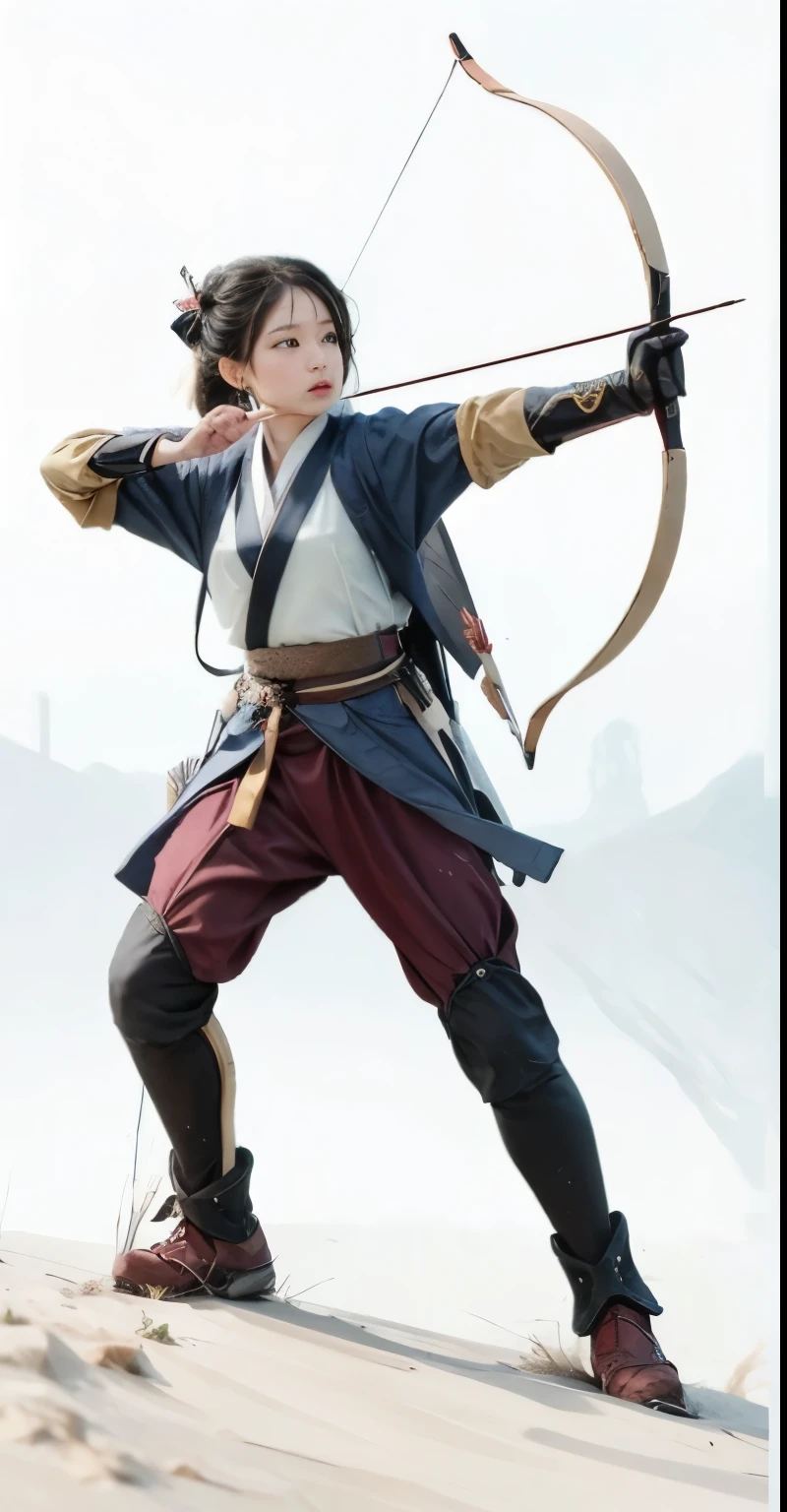 A girl who draws a bow and shoots arrows，Wearing Hanfu，