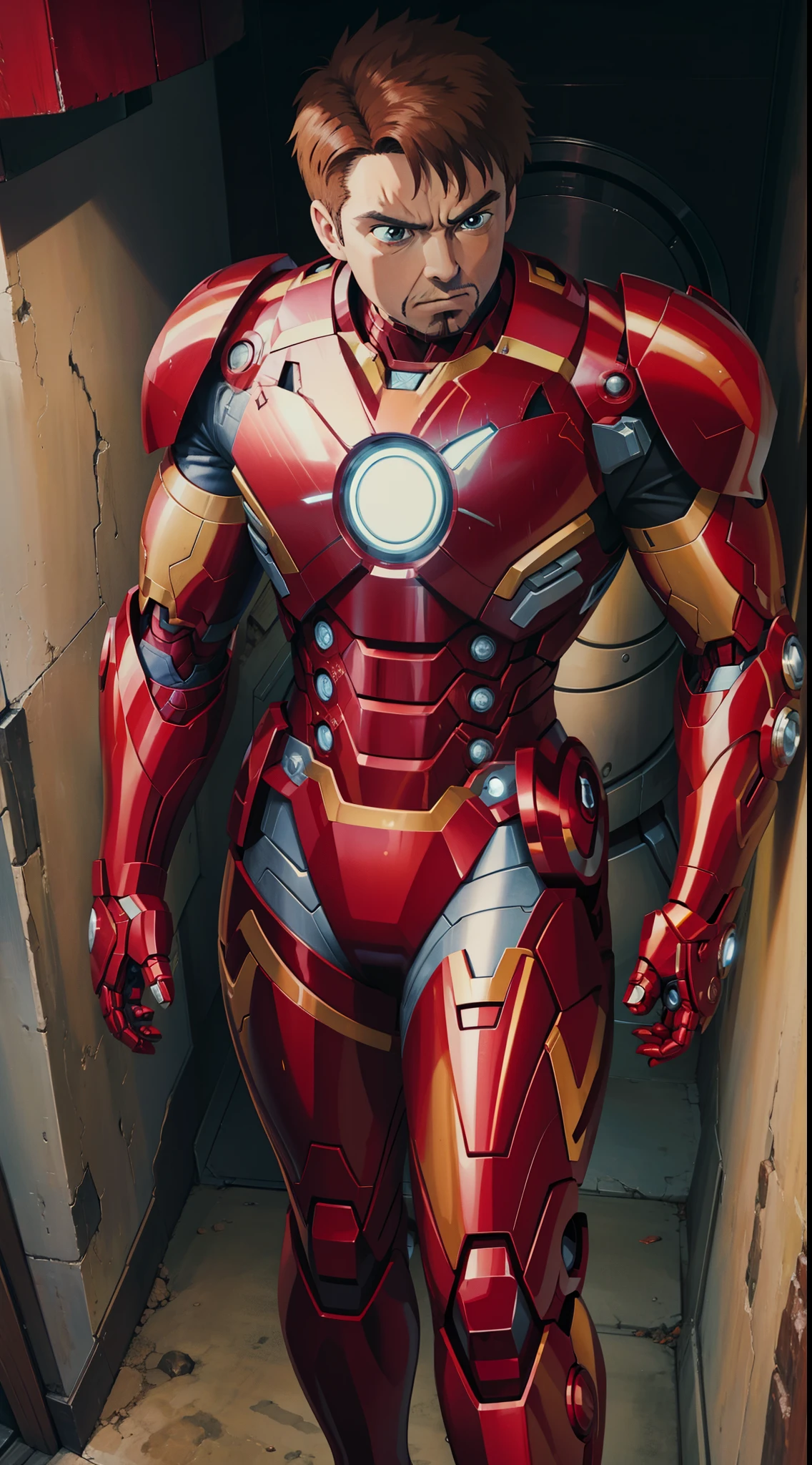Iron man, 1 man, perfect image, angry.