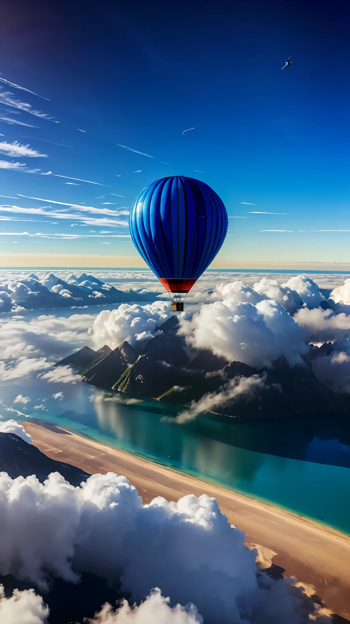 (aerial view of the Earth taken from a balloon, ascending to the atmosphere),(best quality,4k,8k,highres,masterpiece:1.2),ultra-detailed,(realistic,photorealistic,photo-realistic:1.37),photography,soft color palette,gentle lighting,soaring bird's-eye perspective,vivid colors,detailed Earth surface,fluffy white clouds,distant horizon,spectacular atmospheric layers,peaceful and serene scenery.