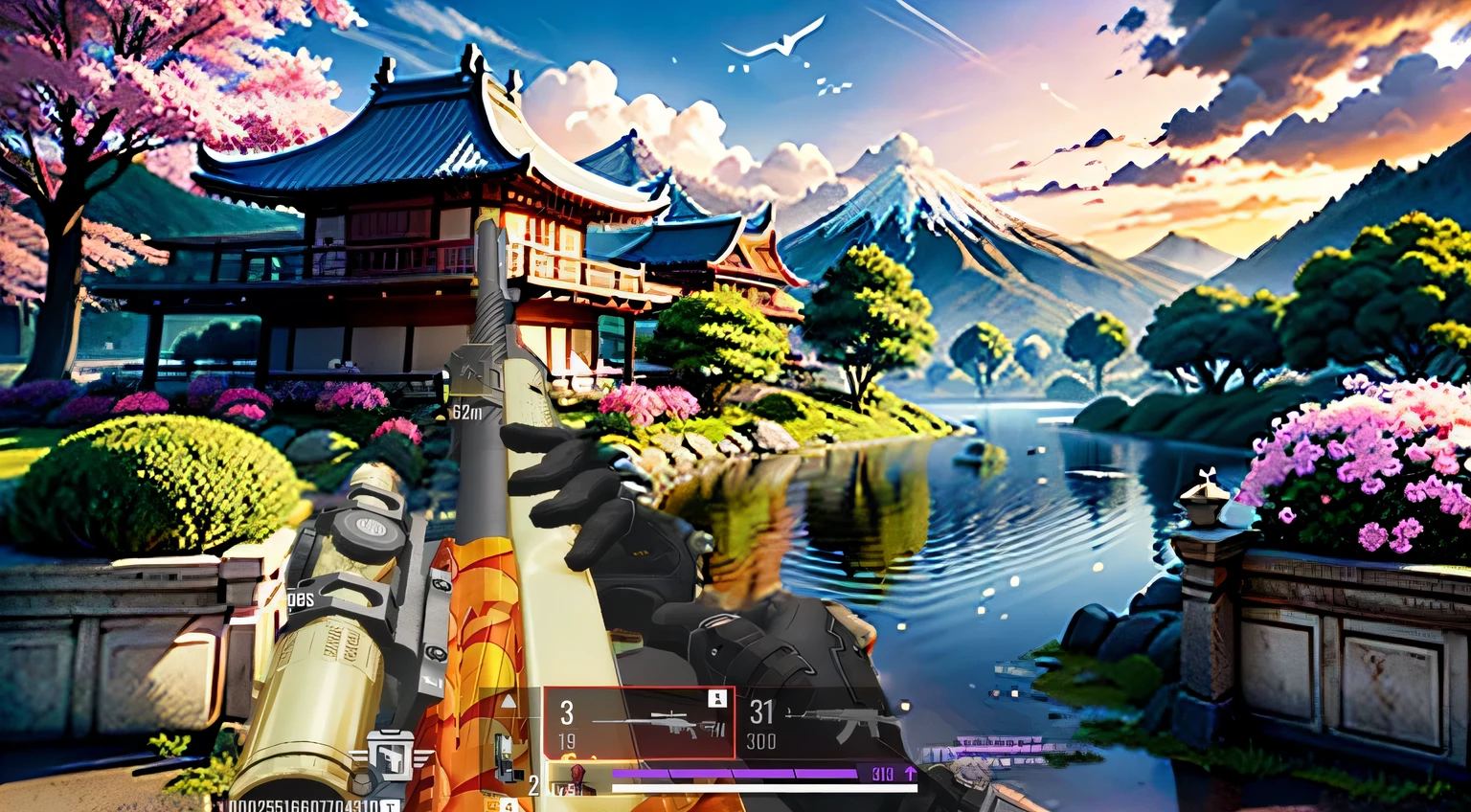 Elven World, arvore Sakura, Another dimension, areia realista, realistic tree, water, Sky, paisagem, scenario, brilhar, terra, flores, luzes, cultura, scenario bonito, Japan, Dragon, ano do Dragon, chinese festival, casas chinesas, rios, pedras, Rochas, folha, gramado, beautiful Sky, filtro rosa