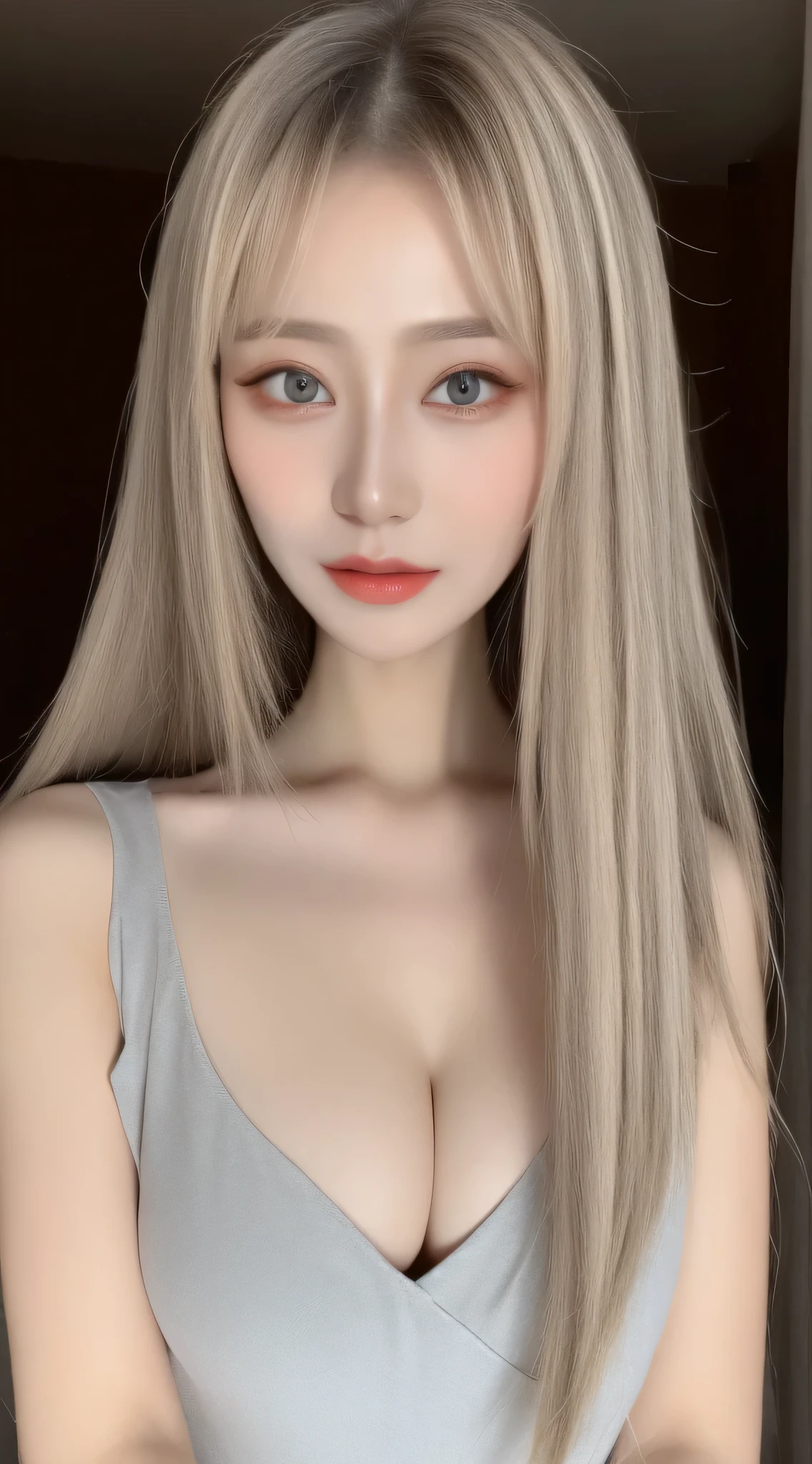 Beautiful woman with perfect body：1.4，layered hairstyle，obvious，Gray 2D costume：1.5，Highly detailed face and skin textures，double eyelids，whiten skin，long white hair