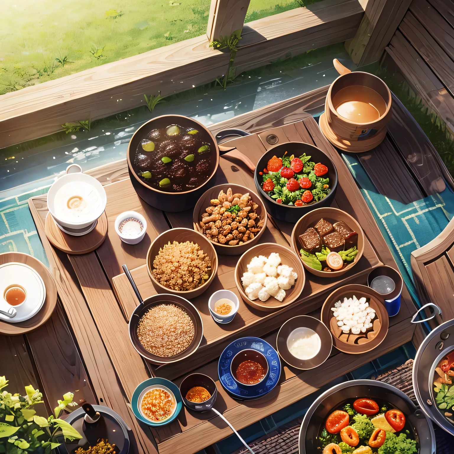 masterpiece, HD, a poster, The topic is, triangle zongzi, zongzi, rice dumpling, Chinese tea set, Wormwood herbs, dragon, reunion, early summer, water droplets, Sunlight, clear sky, - automatic