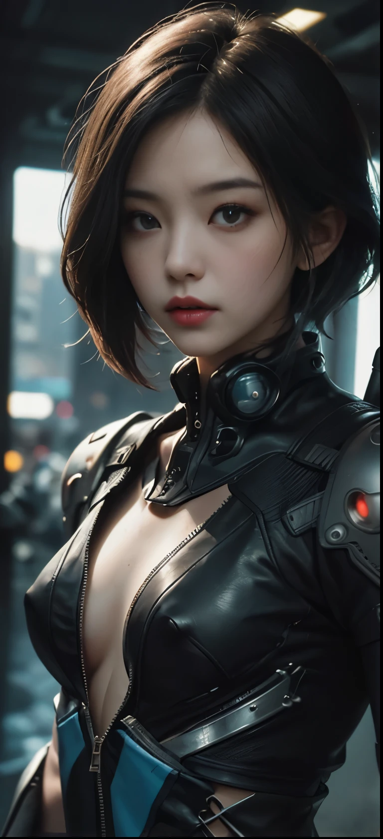 NSFW(((masterpiece))), (((Best Quality))), ((Ultra-detailed)), (extremely detailed photo), ((extremely delicate and beautiful)),(Cute delicate face), an image of cyberpunk, steampunk, sci-fi, cyberpunk fan art, cyberpunk hd wallpaper, cyberpunk art, cyberpunk pics, cyberpunk images, (tall and cool 35 years old Asian woman),solo,short hair,looking at viewer, mechanical girl, armor ,(beautiful face and eye), double eyelid,delicate skin,slender body shape,small breast