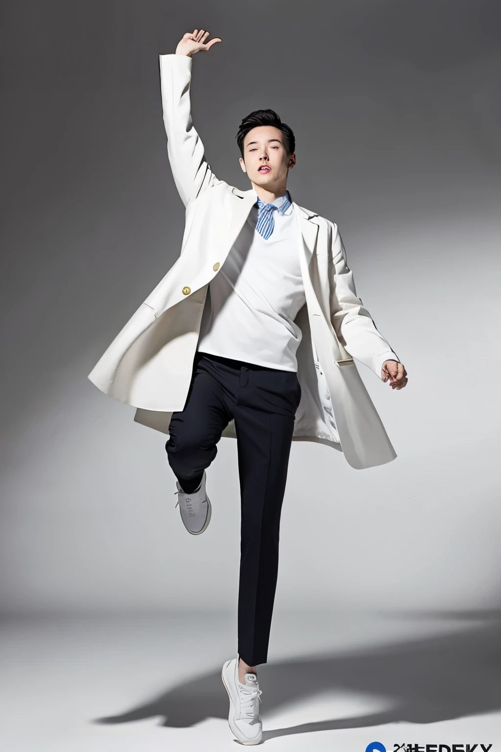 ((highest quality)), ((masterpiece)), (be familiar with), perfect face white coat,Dynamic,male,doctor,poster vertical jump,whole body,